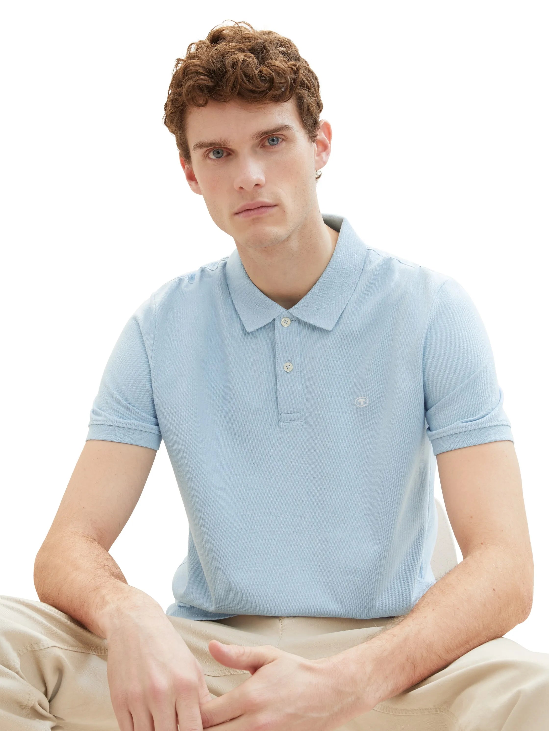 Tom Tailor Washed Out Middle Blue Men PiquŽ Polo Shirt with Embroidered Logo SKU: 1031006_32245 Image 01