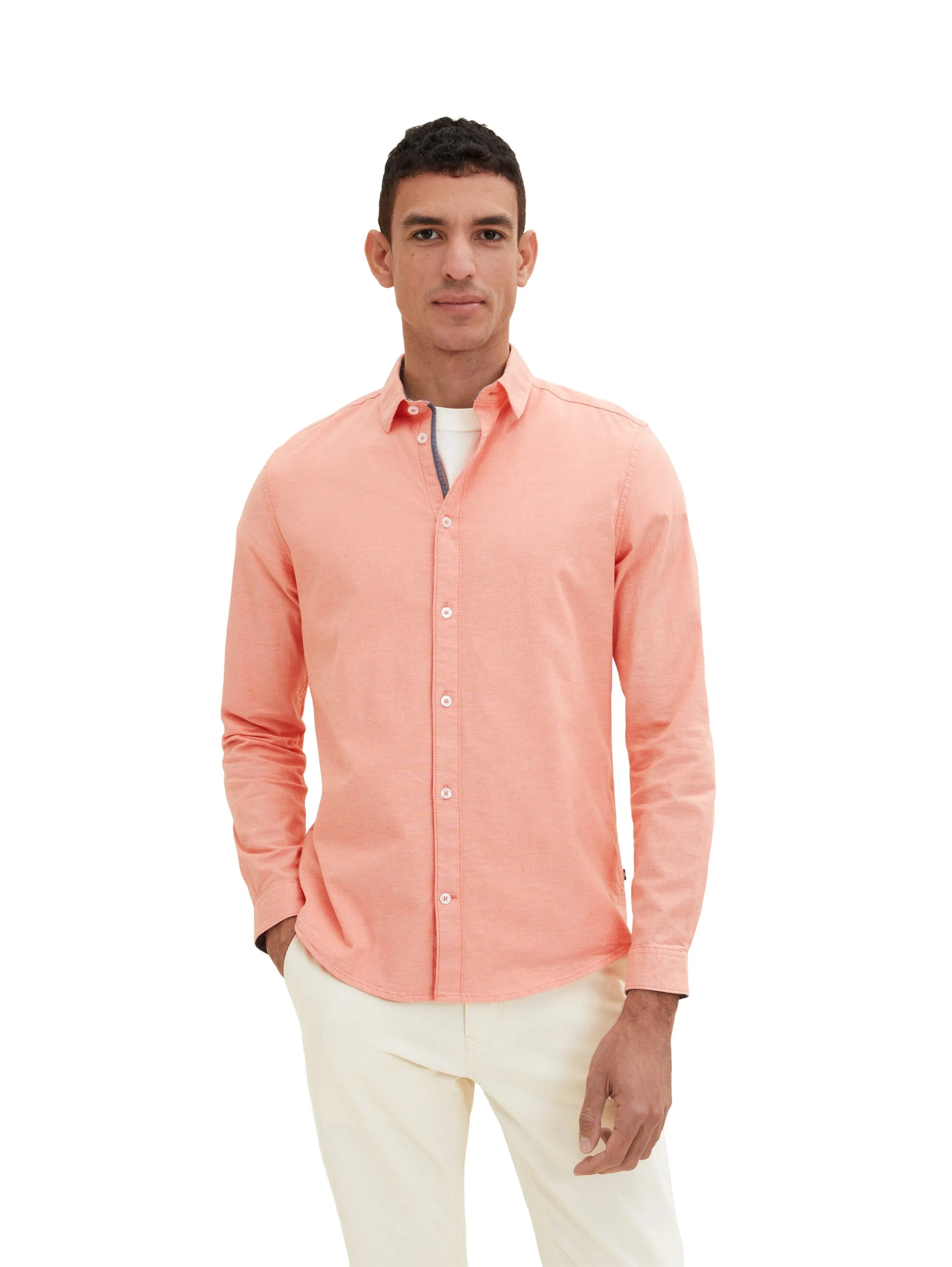 Tom Tailor Peach Orange Chambray Men Basic Shirt SKU: 1034884_31196 Image 01