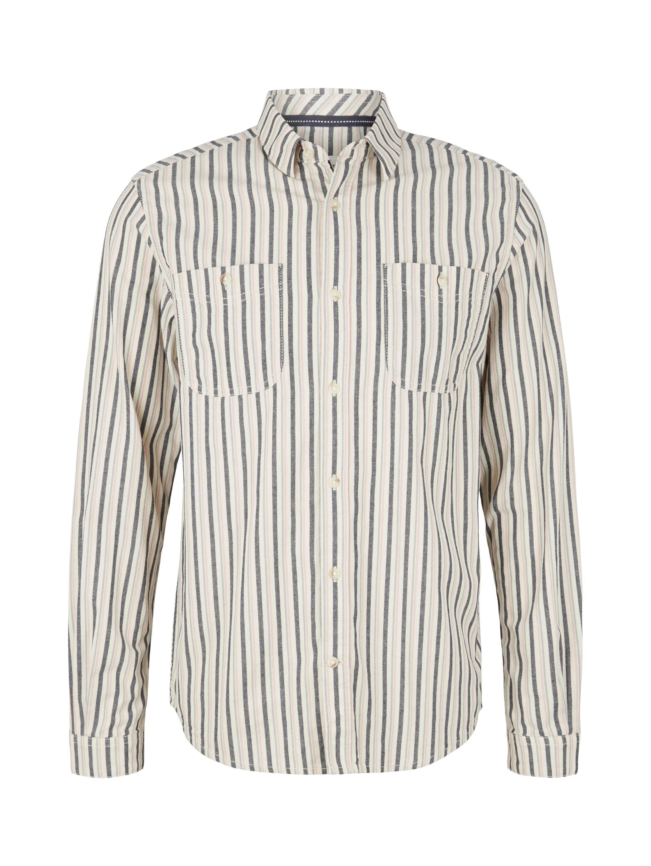 Tom Tailor Rose Navy Off White Stripe Men Shirt with Patch Chest Pockets SKU: 1034886_31172 Image 07