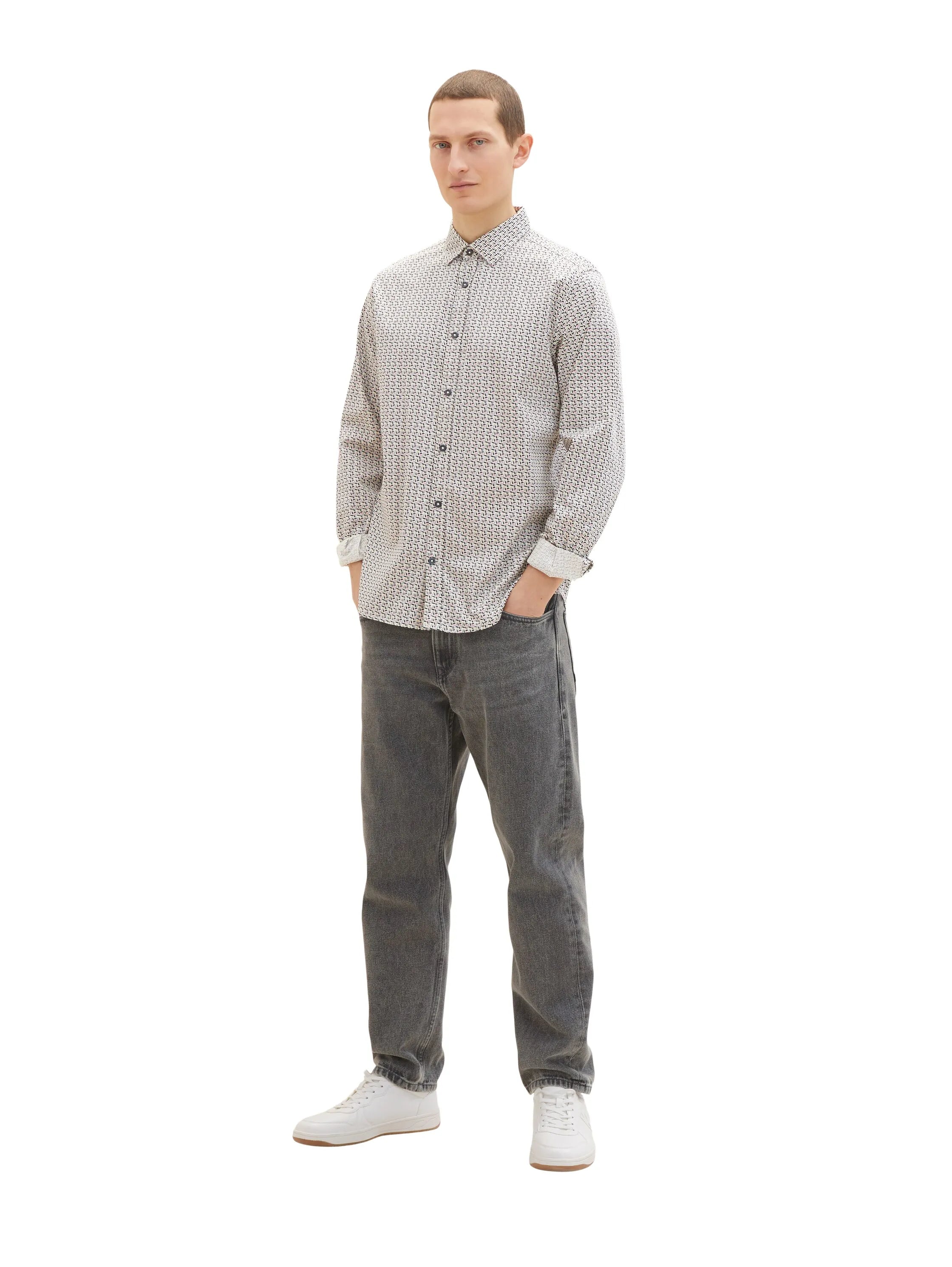 Tom Tailor Off White Colorful Design Men Shirt with an All-Over Print SKU: 1034890_31175 Image 02