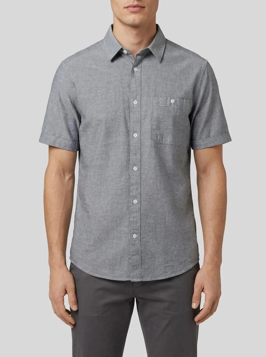 Tom Tailor Navy Chambray Men Stretch Oxford Shirt SKU: 1034892_28941 Image 00