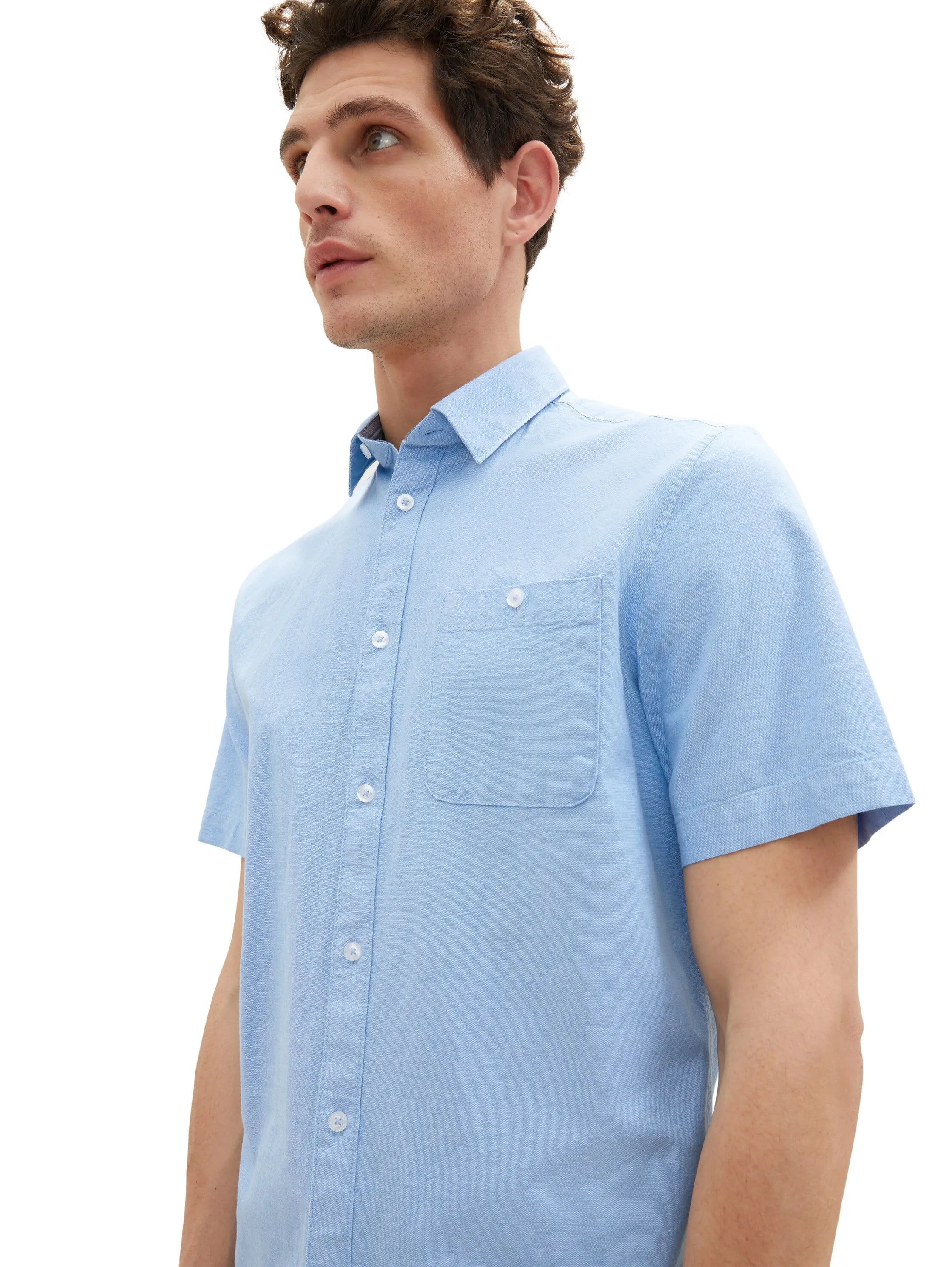 Tom Tailor Blue Chambray Men Stretch Oxford Shirt SKU: 1034892_31797 Image 01