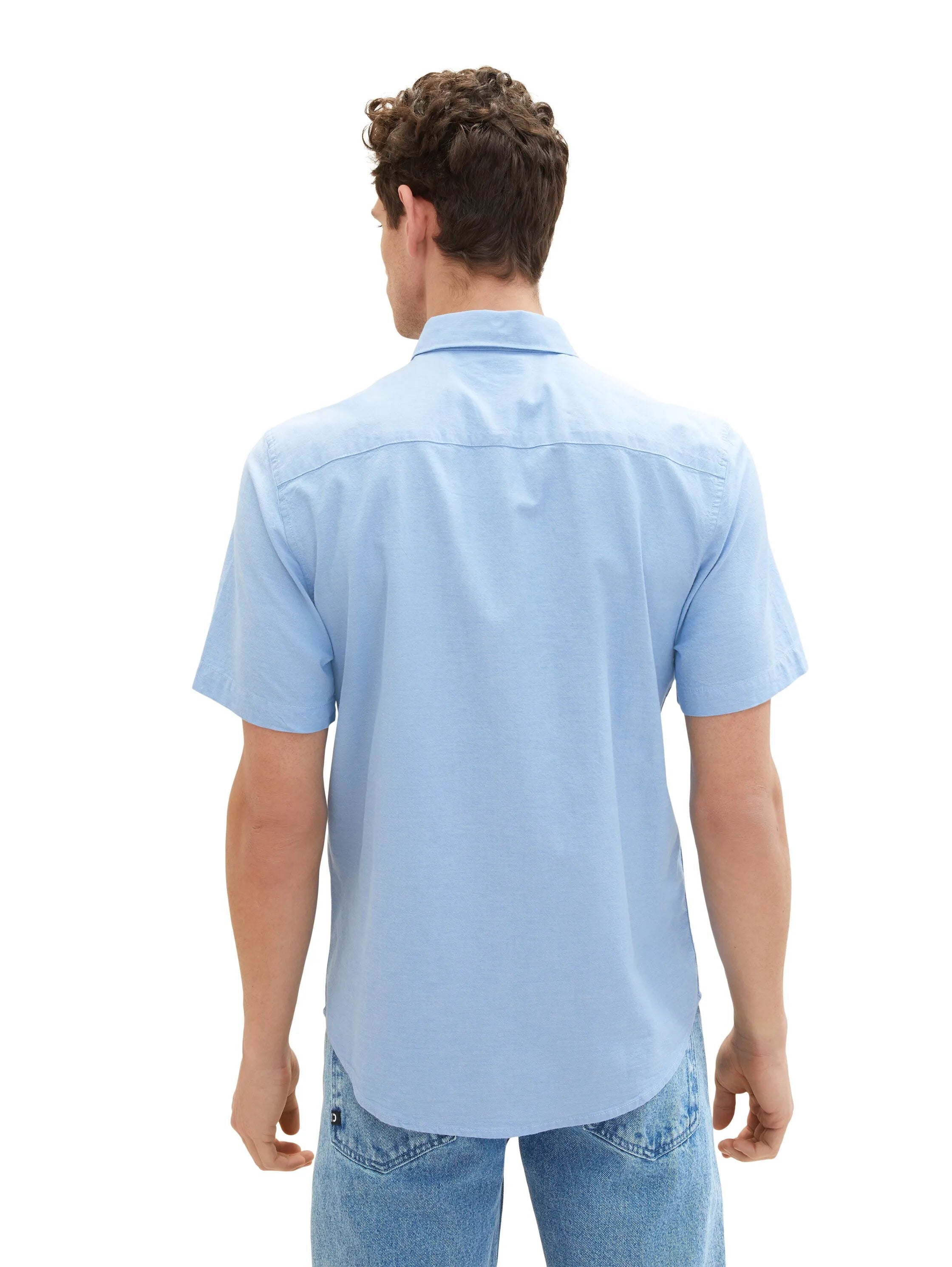 Tom Tailor Blue Chambray Men Stretch Oxford Shirt SKU: 1034892_31797 Image 03