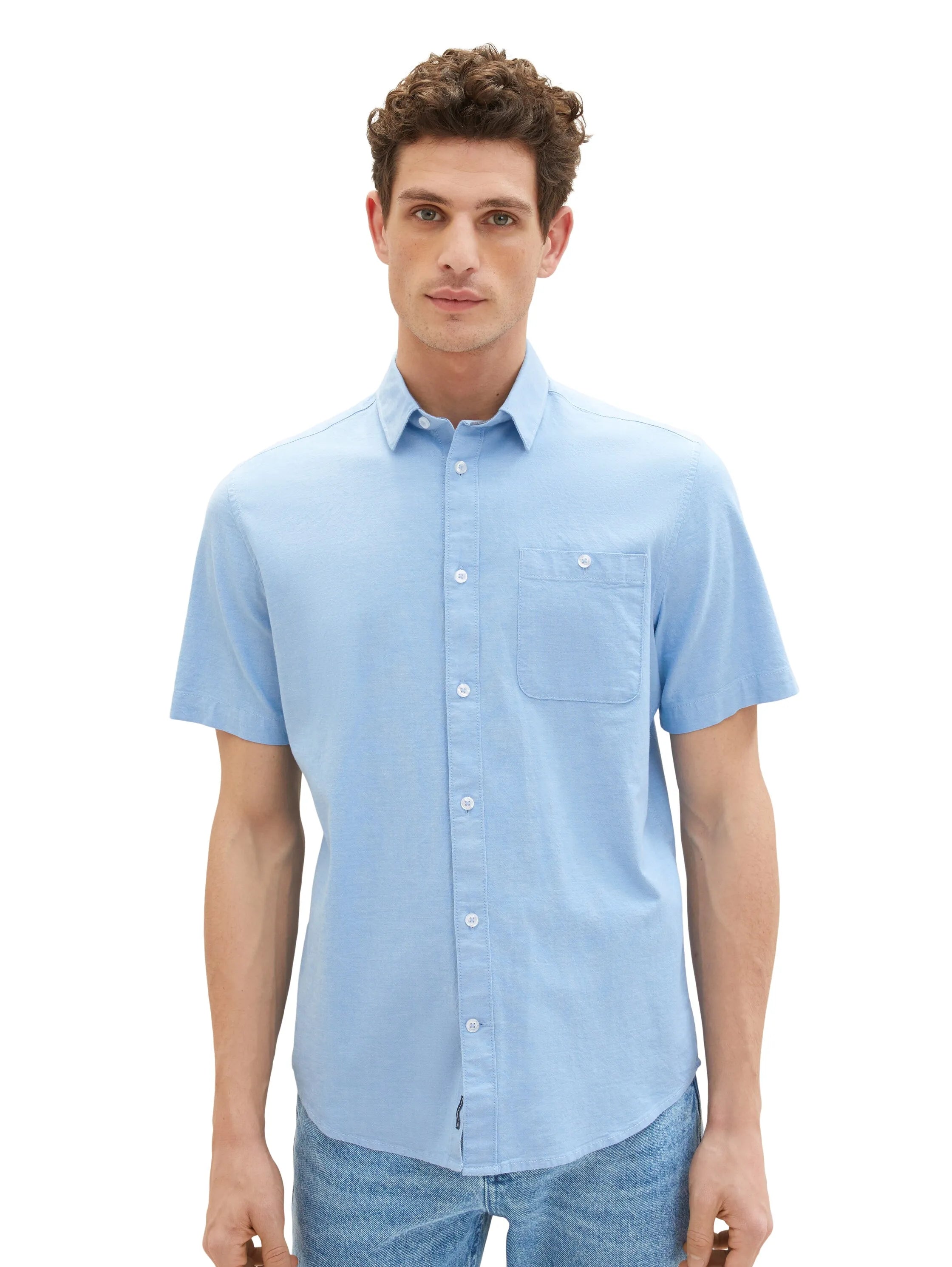 Tom Tailor Blue Chambray Men Stretch Oxford Shirt SKU: 1034892_31797 Image 04