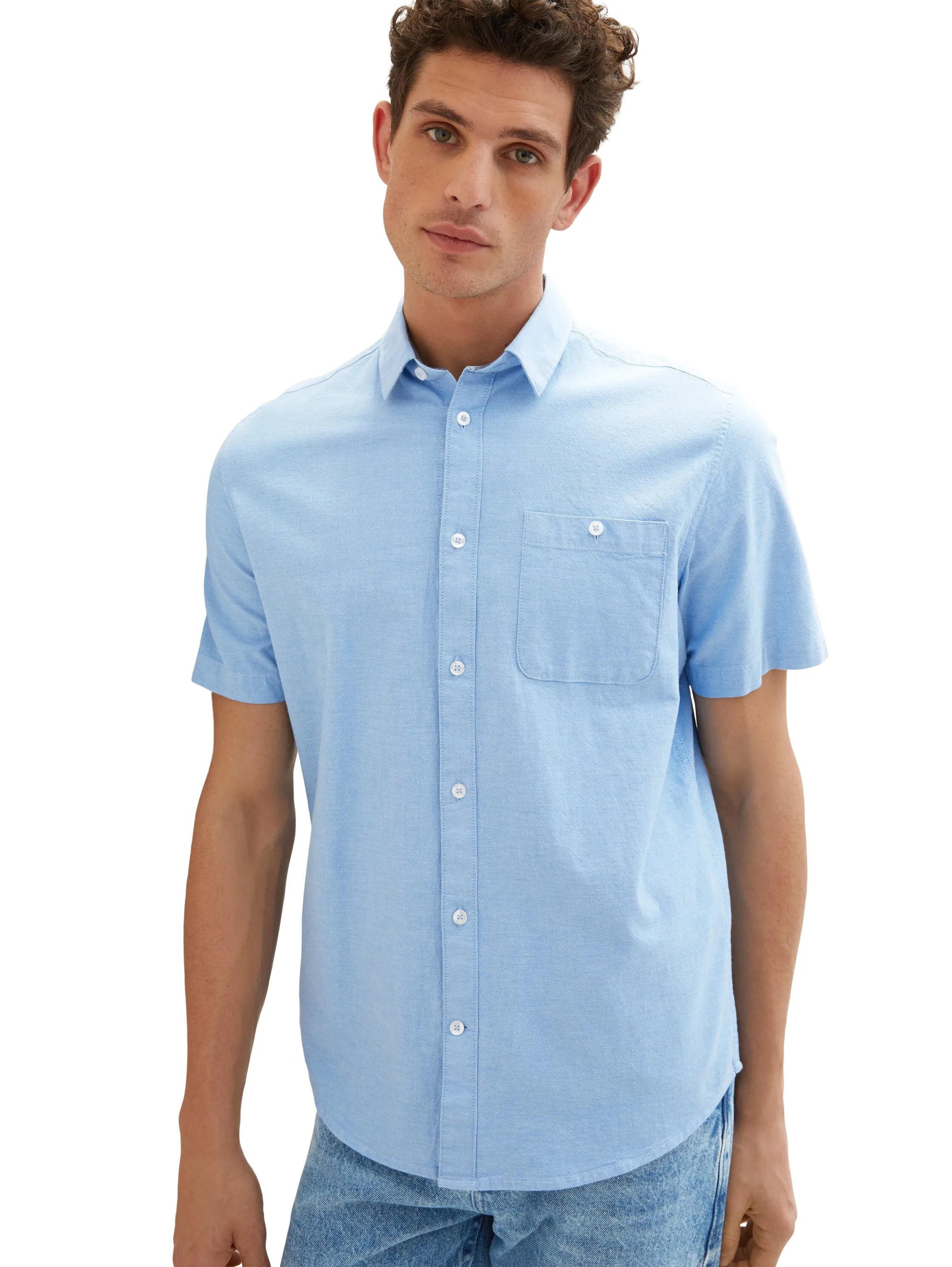 Tom Tailor Blue Chambray Men Stretch Oxford Shirt SKU: 1034892_31797 Image 05
