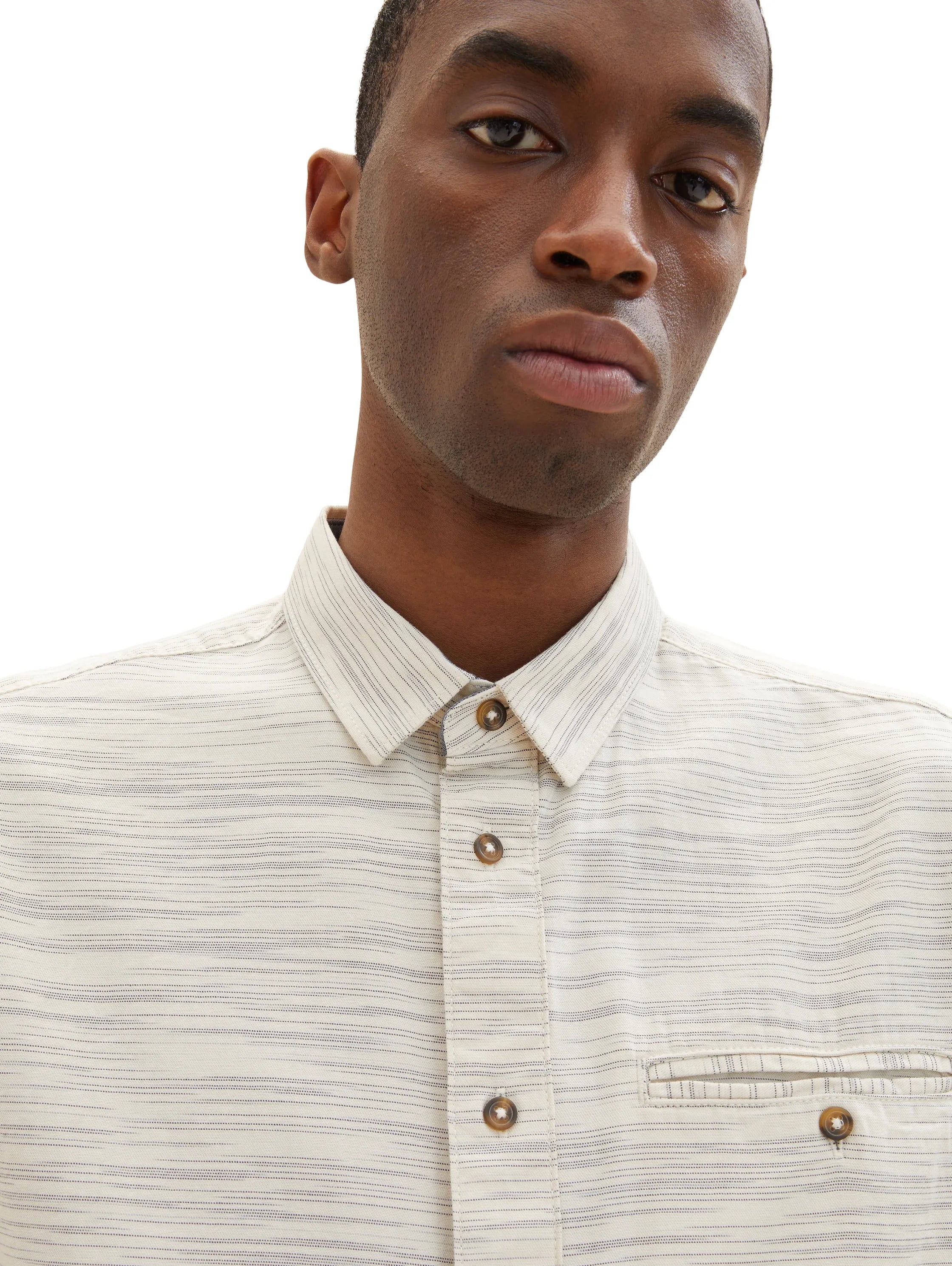 Tom Tailor Off White Navy Structure Men Shirt in a Melange Look SKU: 1034899_31226 Image 04