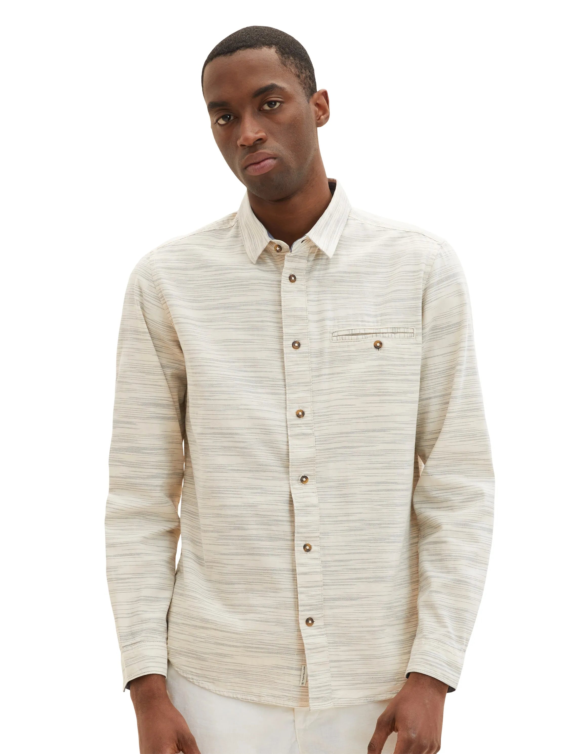 Tom Tailor Off White Navy Structure Men Shirt in a Melange Look SKU: 1034899_31226 Image 05