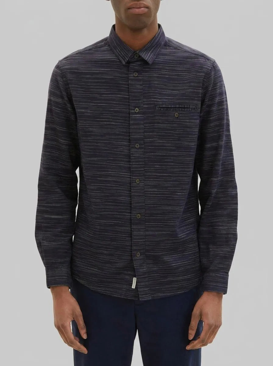 Tom Tailor Navy Off White Structure Men Shirt in a Melange Look SKU: 1034899_31227 Image 00