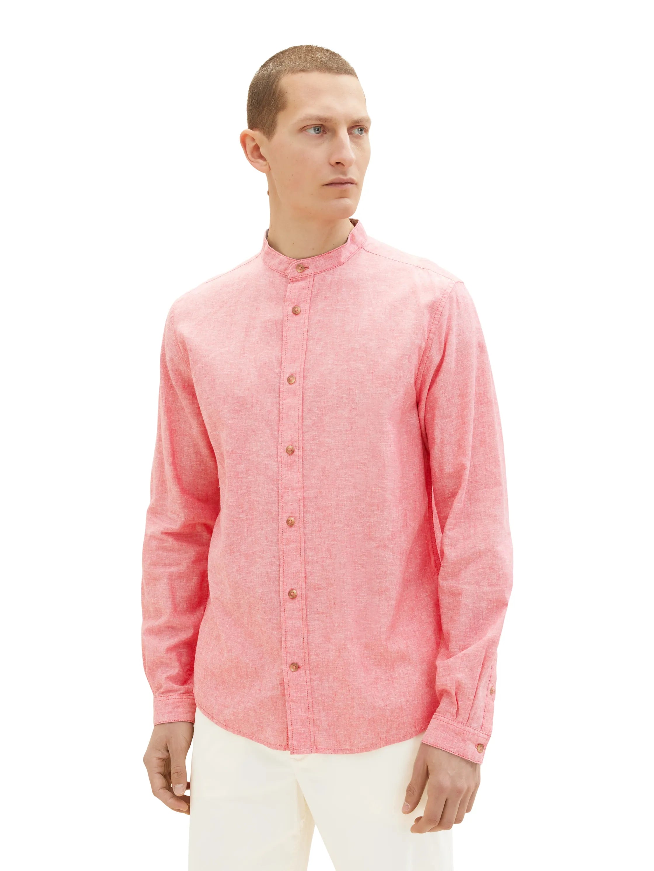 Tom Tailor Soft Berry Red Chambray Men Cotton Linen Shirt SKU: 1034903_31234 Image 04