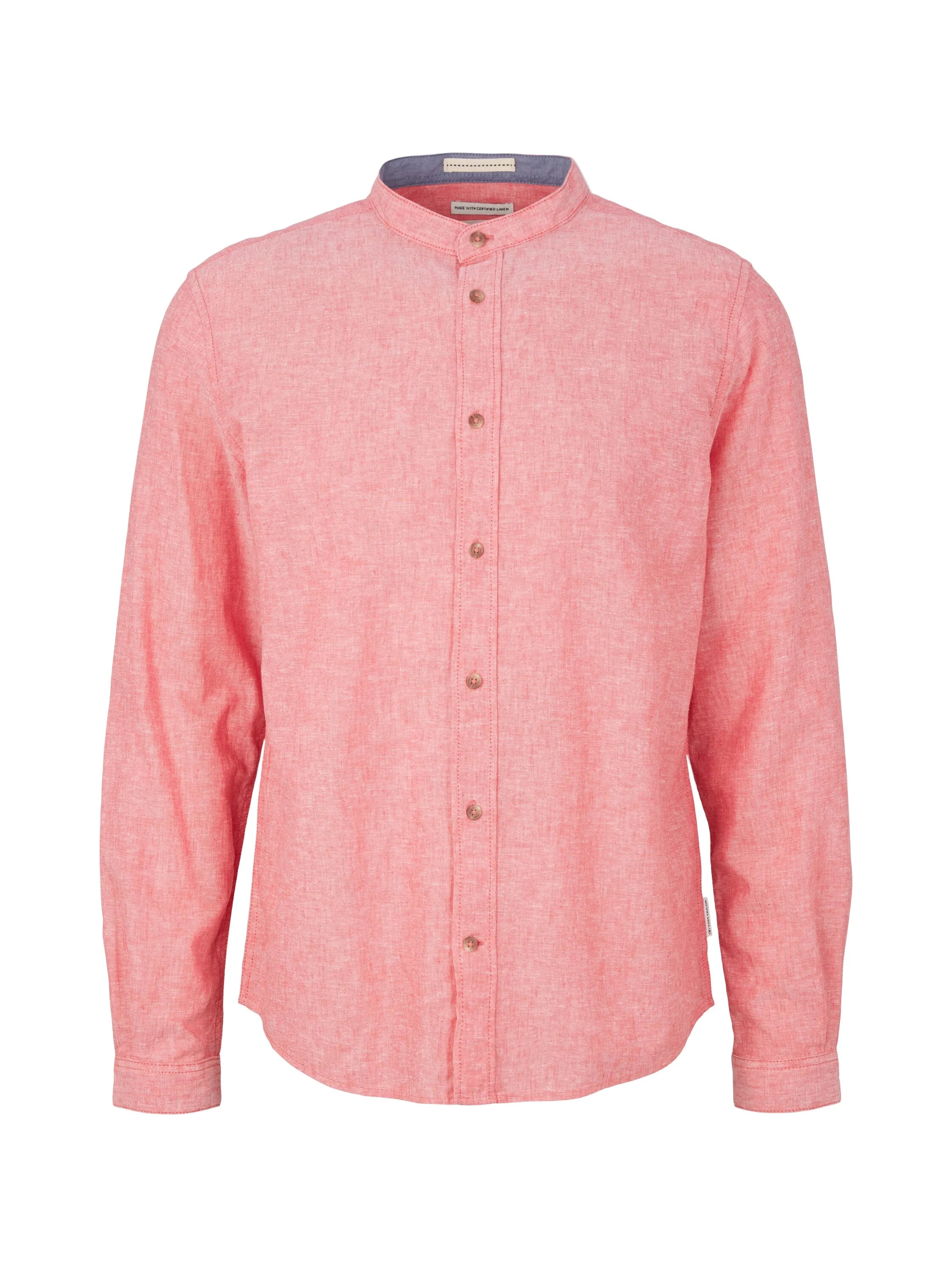 Tom Tailor Soft Berry Red Chambray Men Cotton Linen Shirt SKU: 1034903_31234 Image 07
