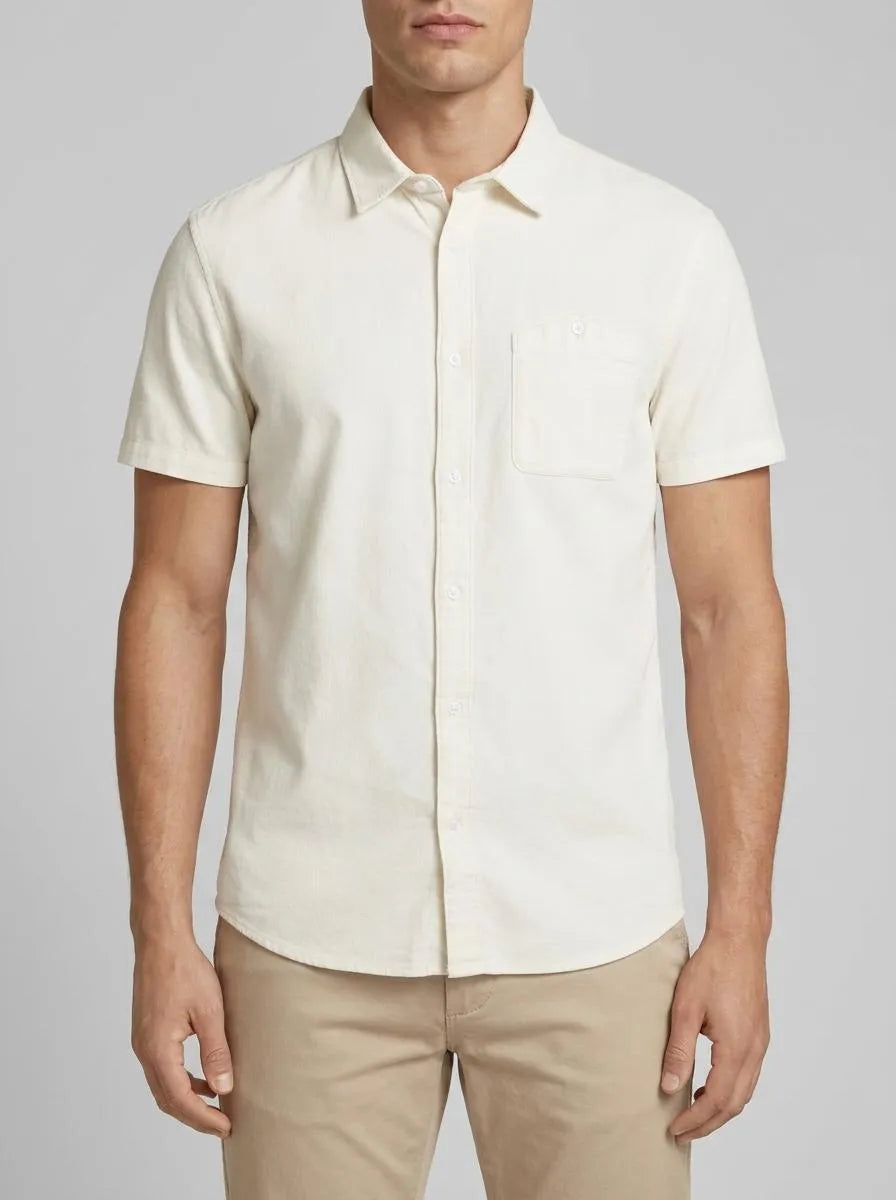 Denim Tom Tailor Wool White Men Short-Sleeved Shirt with a Chest Pocket SKU: 1034912_12906 Image 00