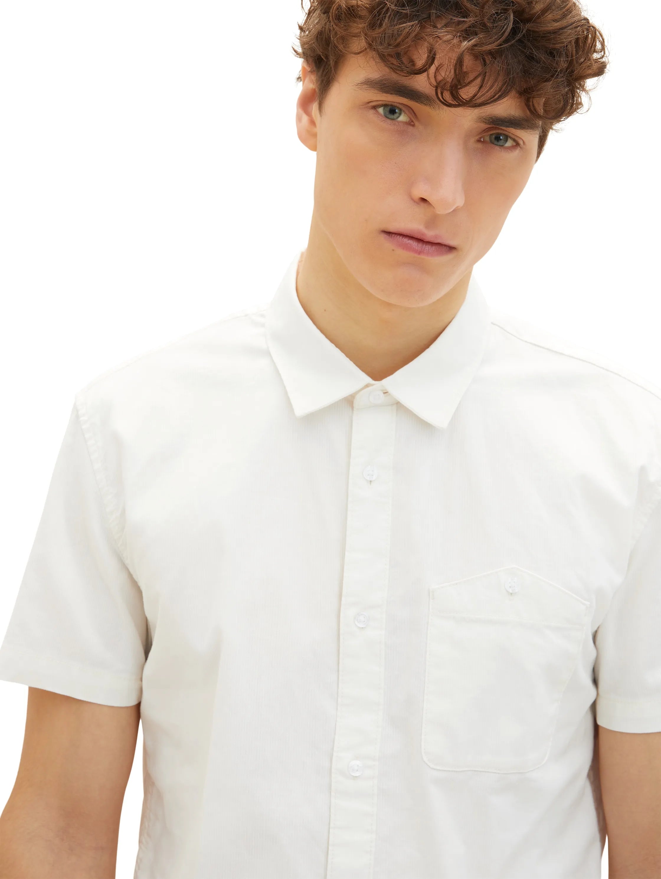 Denim Tom Tailor Wool White Men Short-Sleeved Shirt with a Chest Pocket SKU: 1034912_12906 Image 01