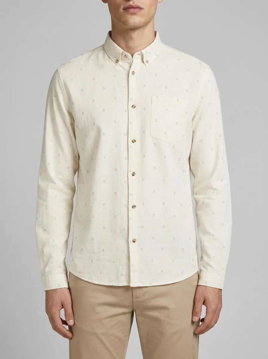 Denim Tom Tailor White Smiley Print Men Patterned Shirt SKU: 1034918_31384 Image 00