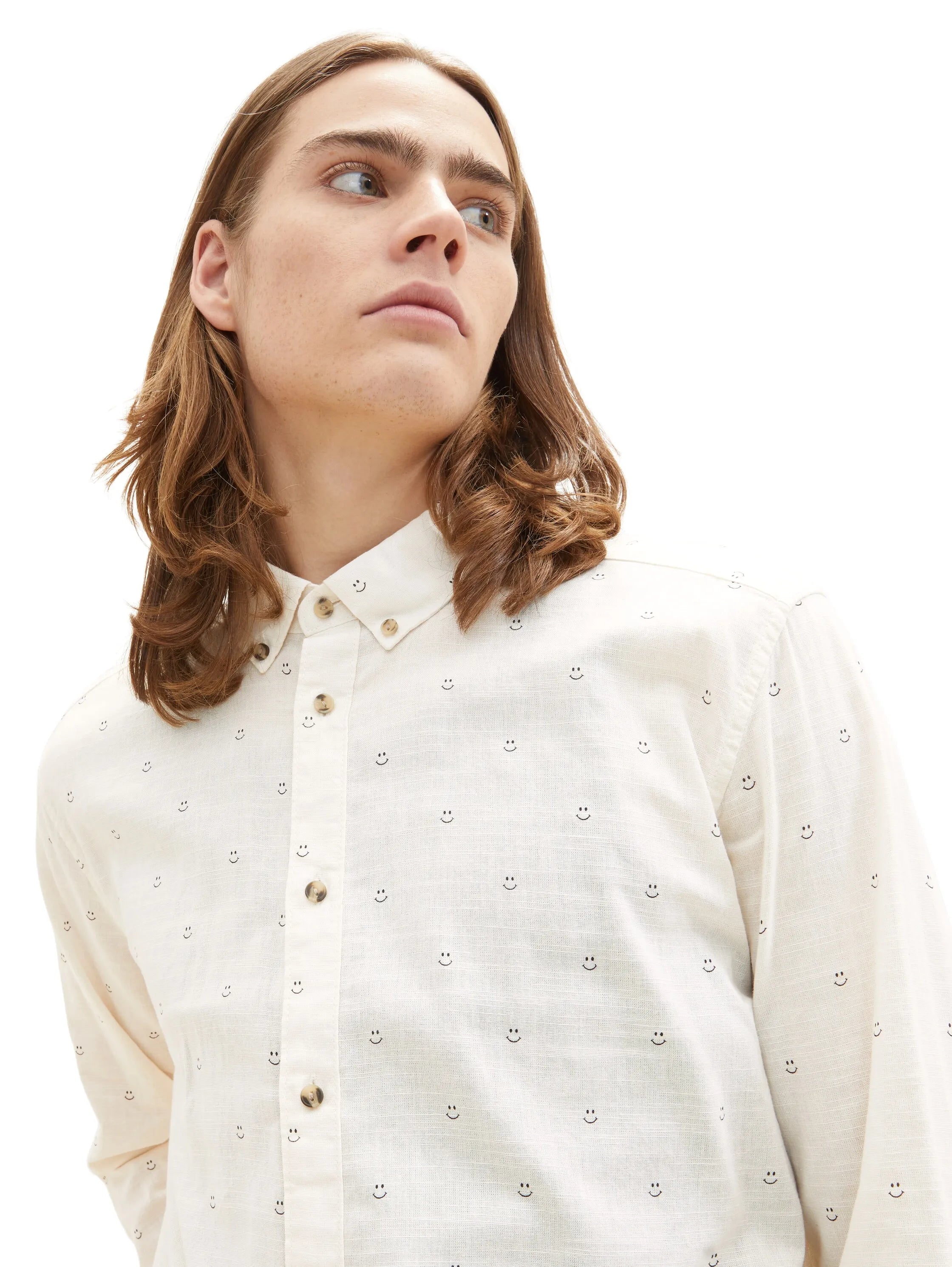 Denim Tom Tailor White Smiley Print Men Patterned Shirt SKU: 1034918_31384 Image 05