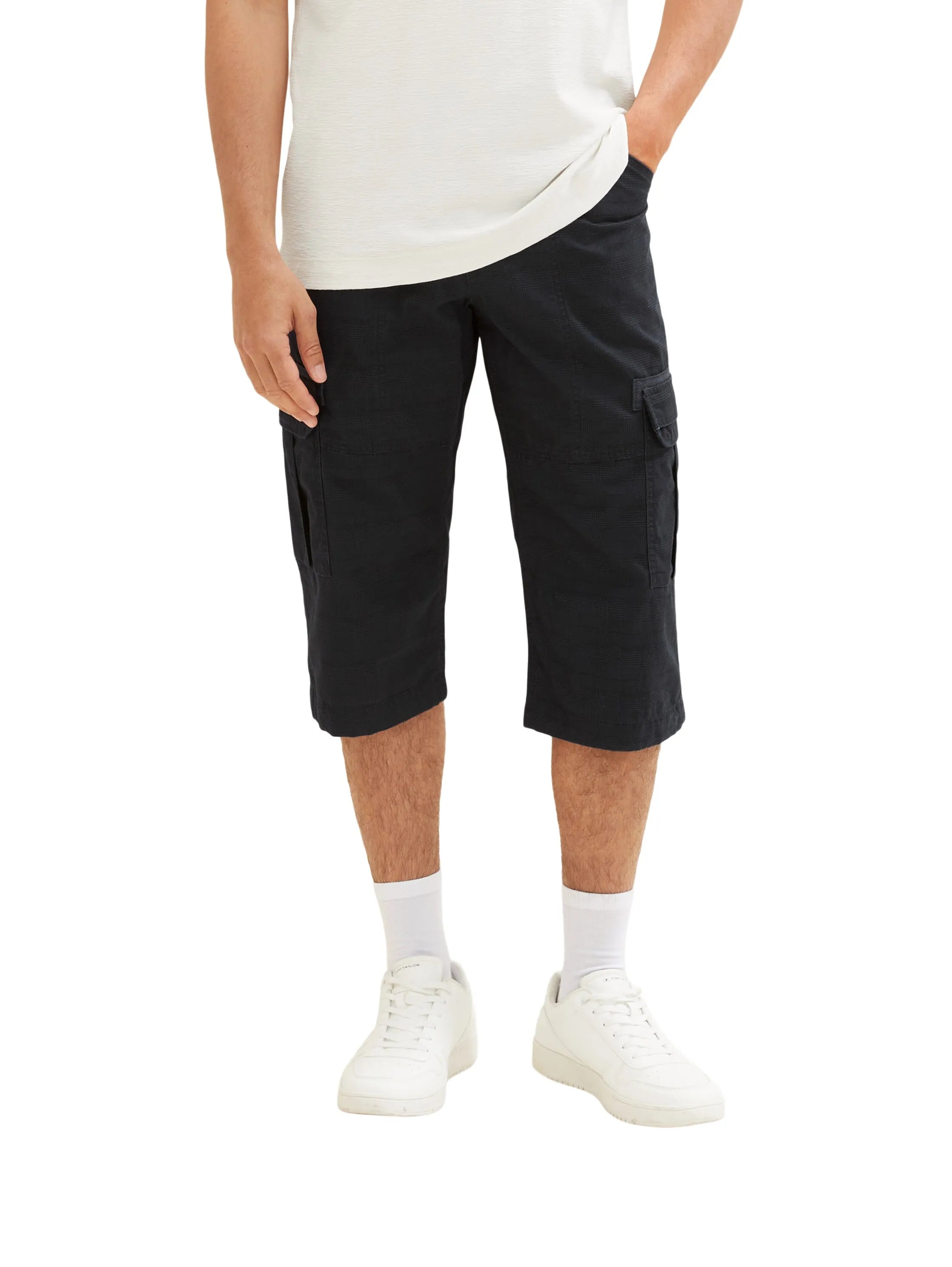 Tom Tailor Navy Check Men Patterned Cargo Shorts SKU: 1035042_31293 Image 01