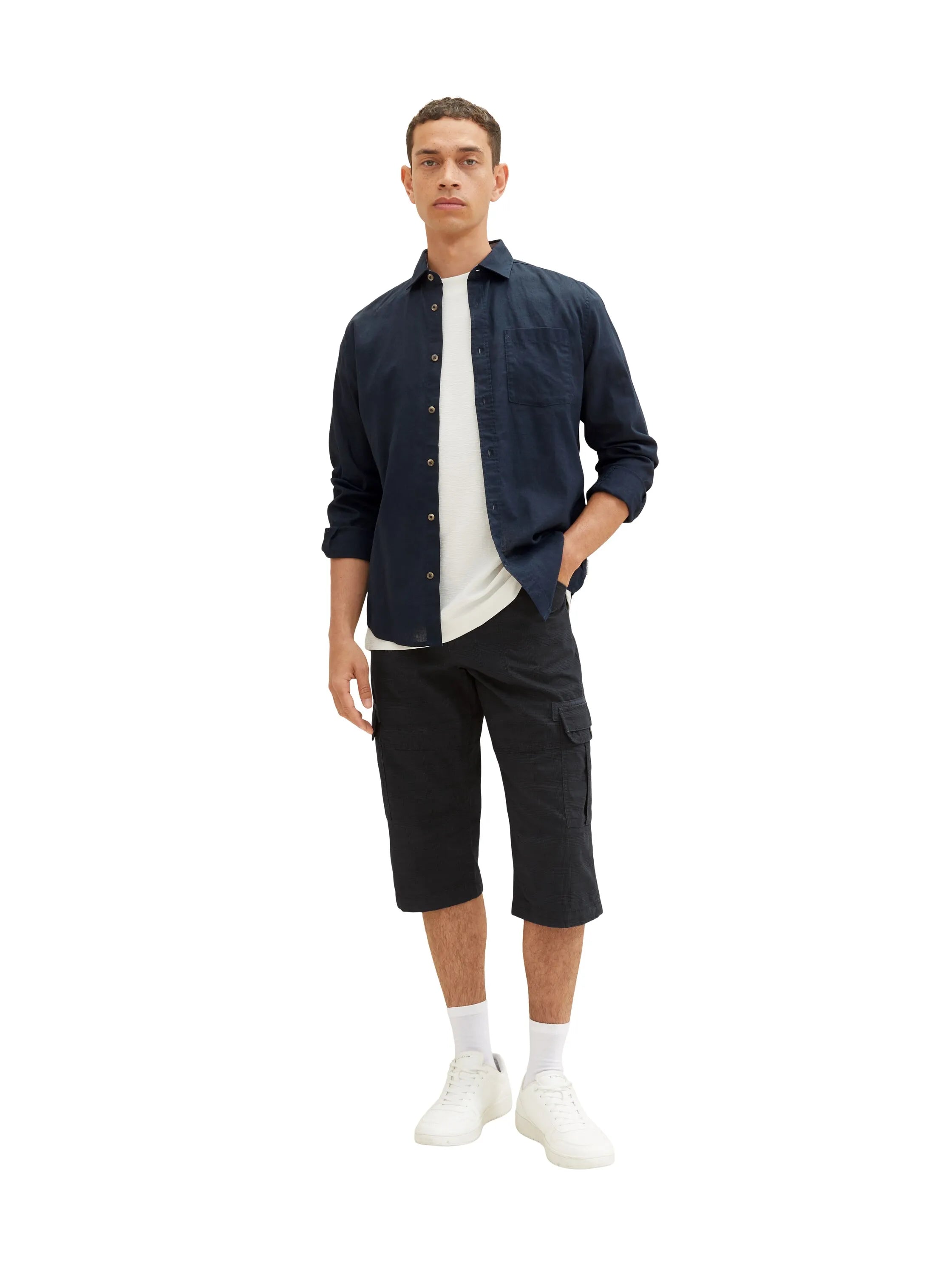 Tom Tailor Navy Check Men Patterned Cargo Shorts SKU: 1035042_31293 Image 03