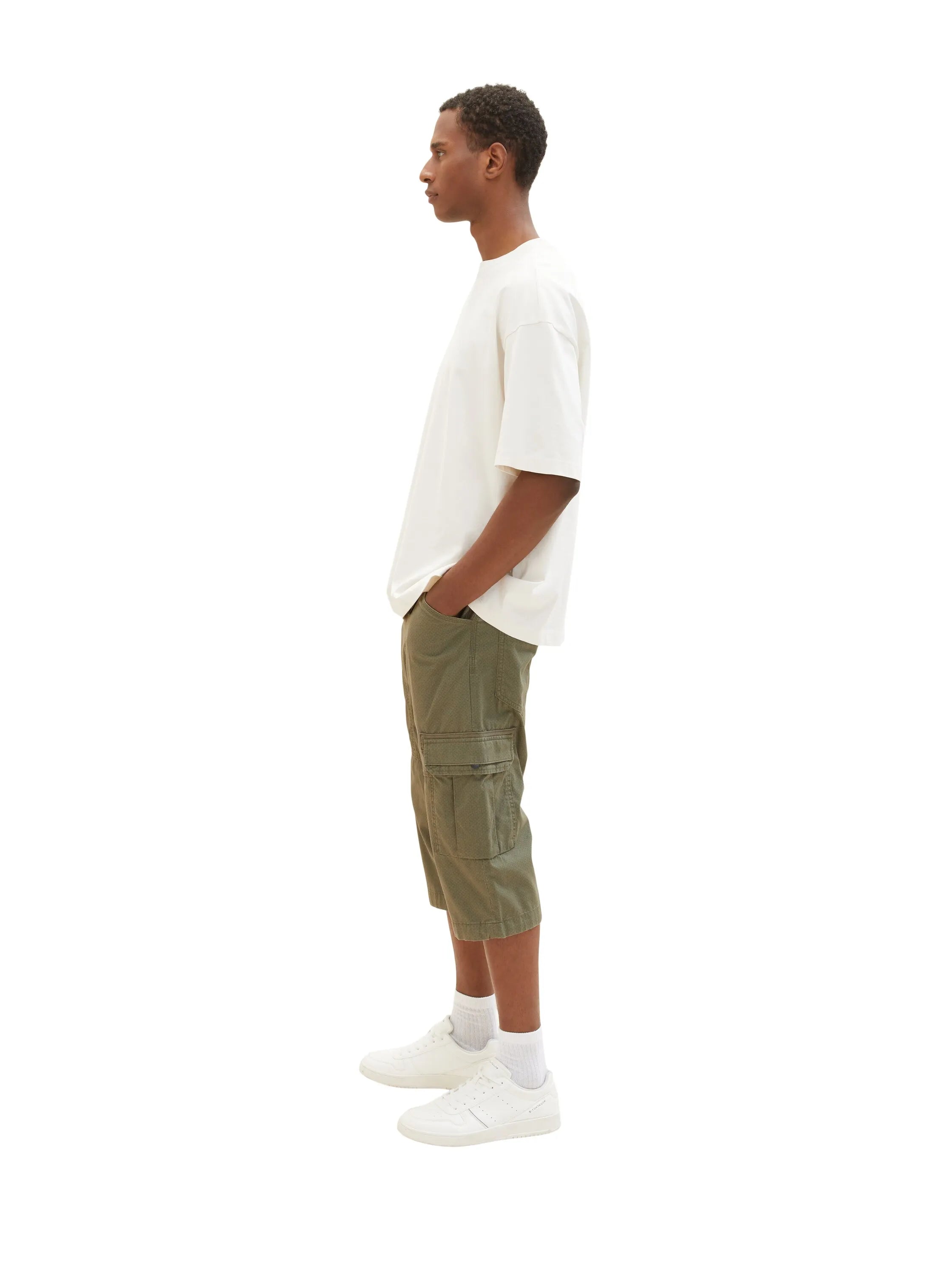 Tom Tailor Olive Minimal Pattern Men Patterned Cargo Shorts SKU: 1035042_31300 Image 02