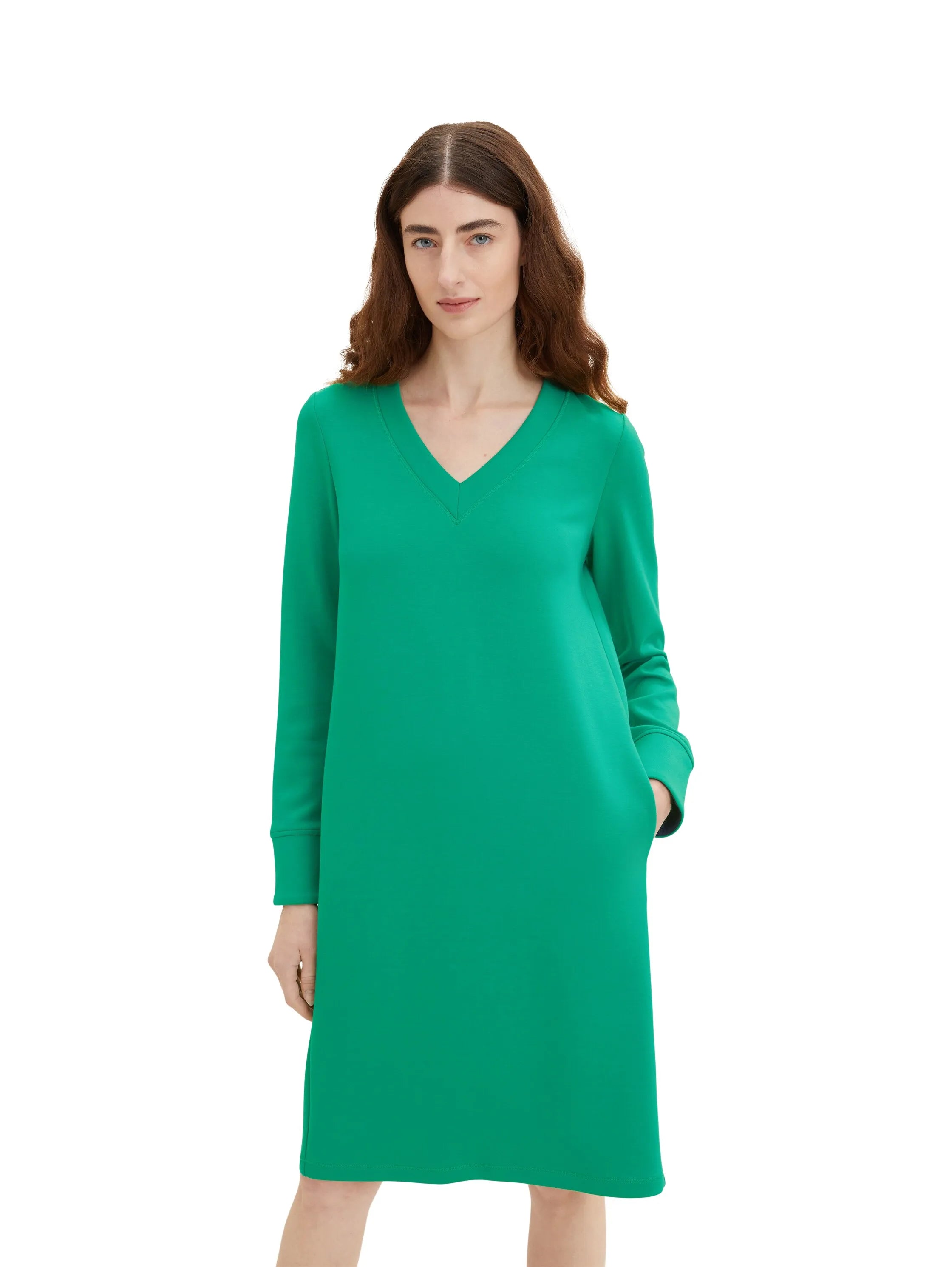 Tom Tailor Vivid Leaf Green Women Dress Scuba with V-Neck SKU: 1035222_31032 Image 04