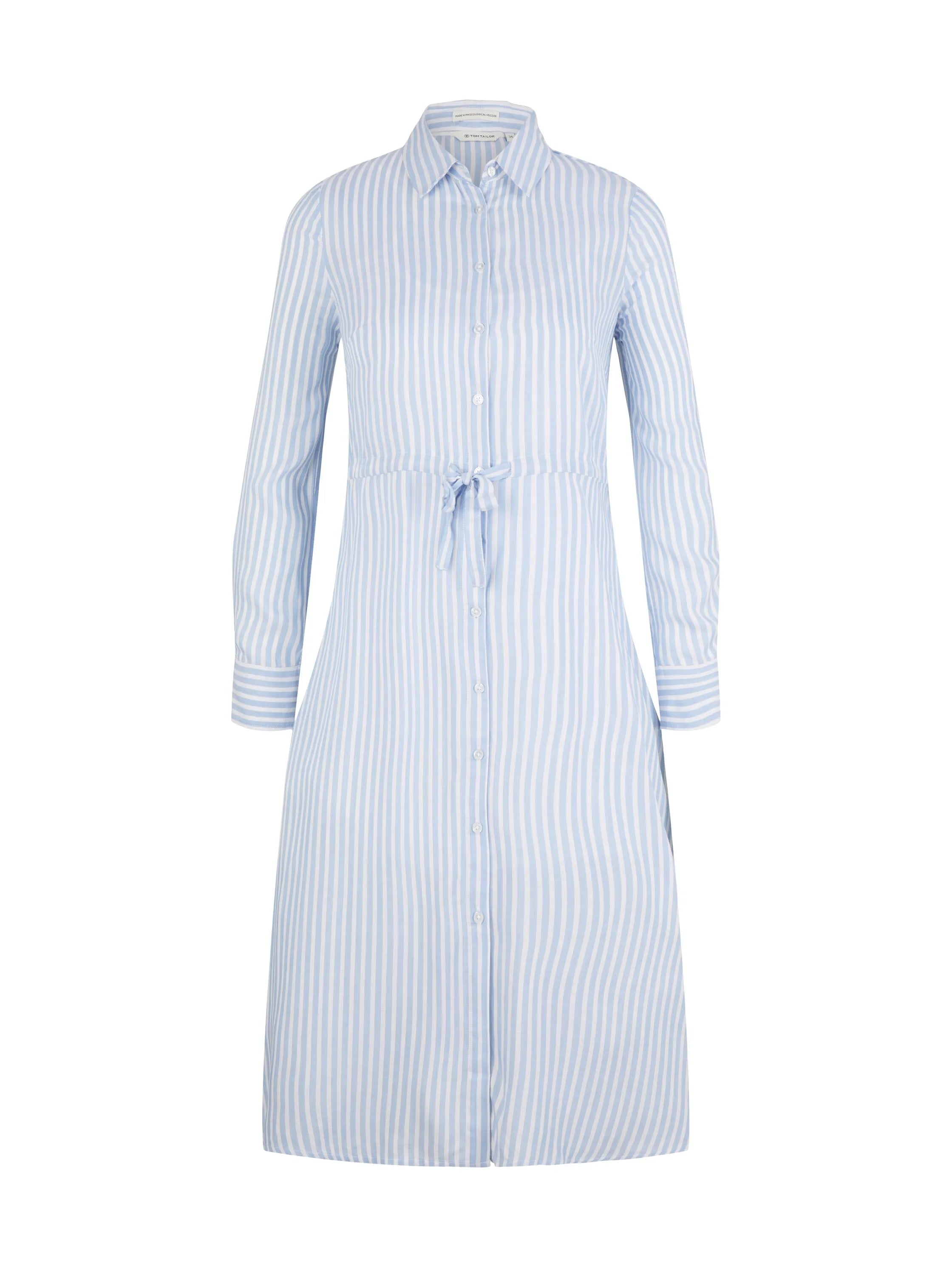 Tom Tailor Blue White Thin Stripe Women Striped Midi Shirt Blouse Dress SKU: 1035232_31403 Image 06