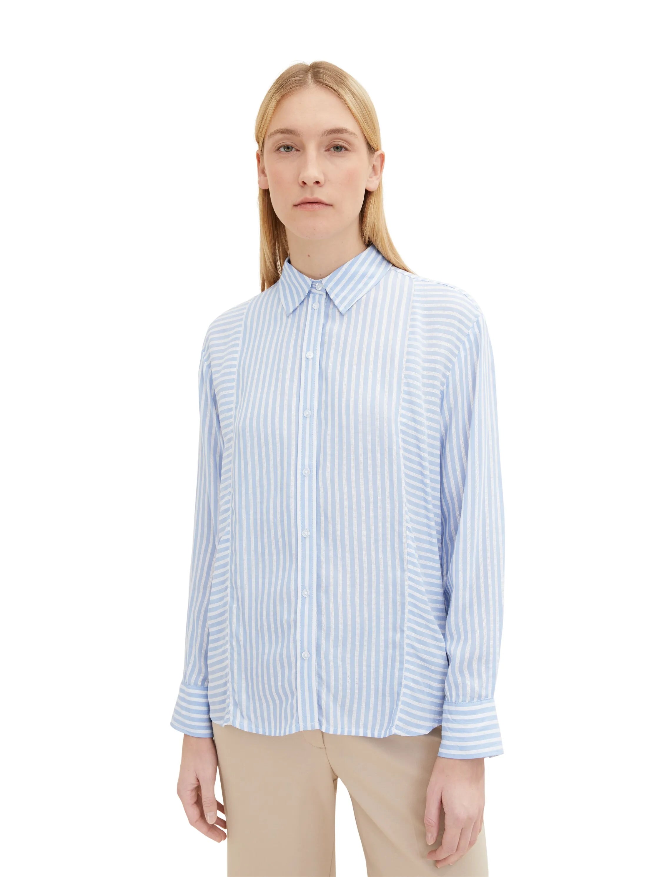 Tom Tailor Blue White Thin Stripe Women Blouse Stripe Mix SKU: 1035265_31403 Image 04
