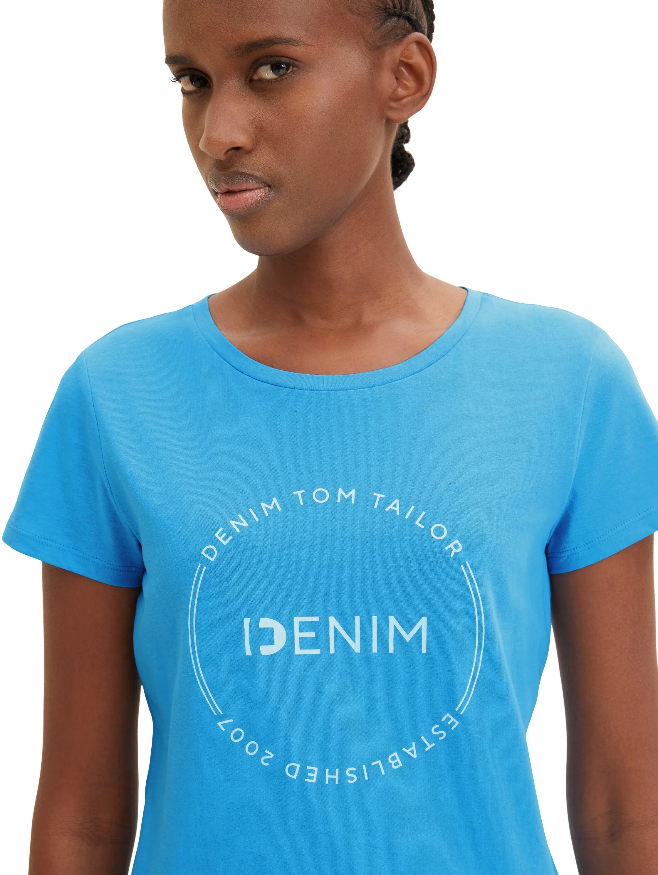 Denim Tom Tailor Rainy Sky Blue Women T-Shirt with a Logo Print SKU: 1035361_18395 Image 05