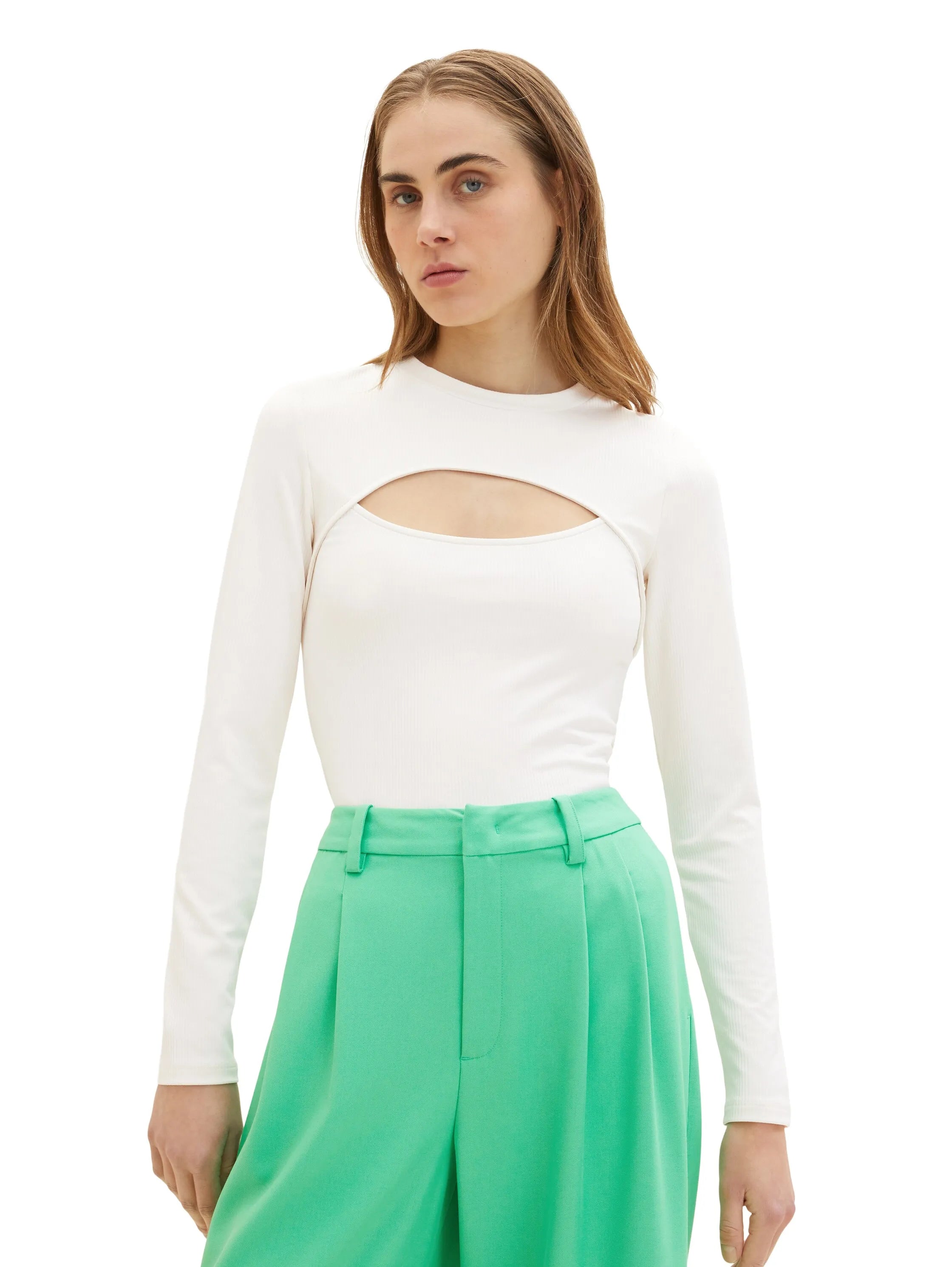 Denim Tom Tailor Gardenia White Women Long-Sleeved Shirt with a Cut-Out SKU: 1035376_10348 Image 05
