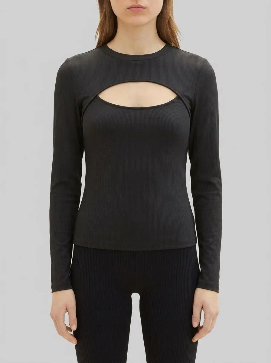 Denim Tom Tailor Deep Black Women Long-Sleeved Shirt with a Cut-Out SKU: 1035376_14482 Image 00