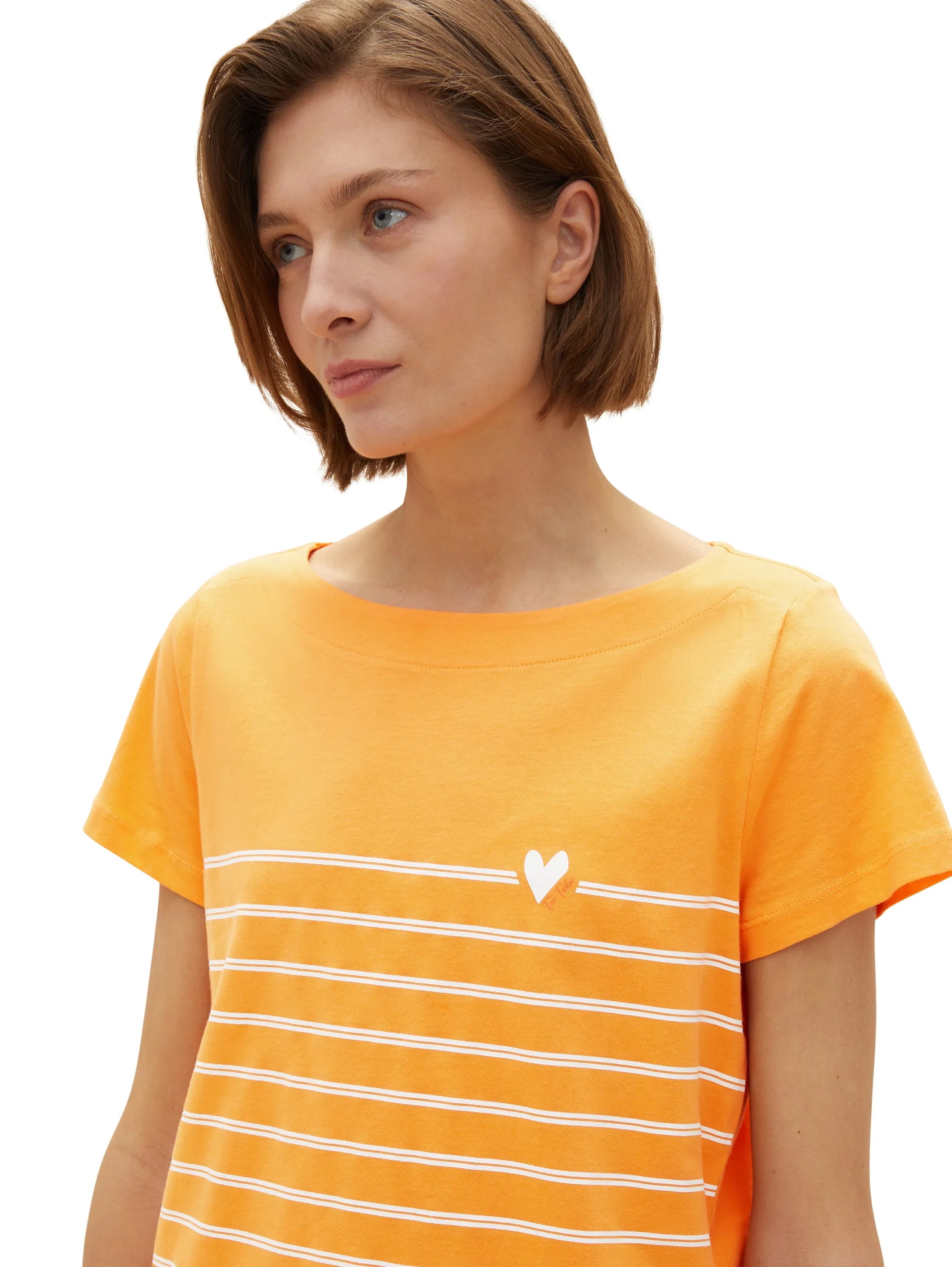 Tom Tailor Bright Mango Orange Women T-Shirt Boat Neck SKU: 1035381_29751 Image 01