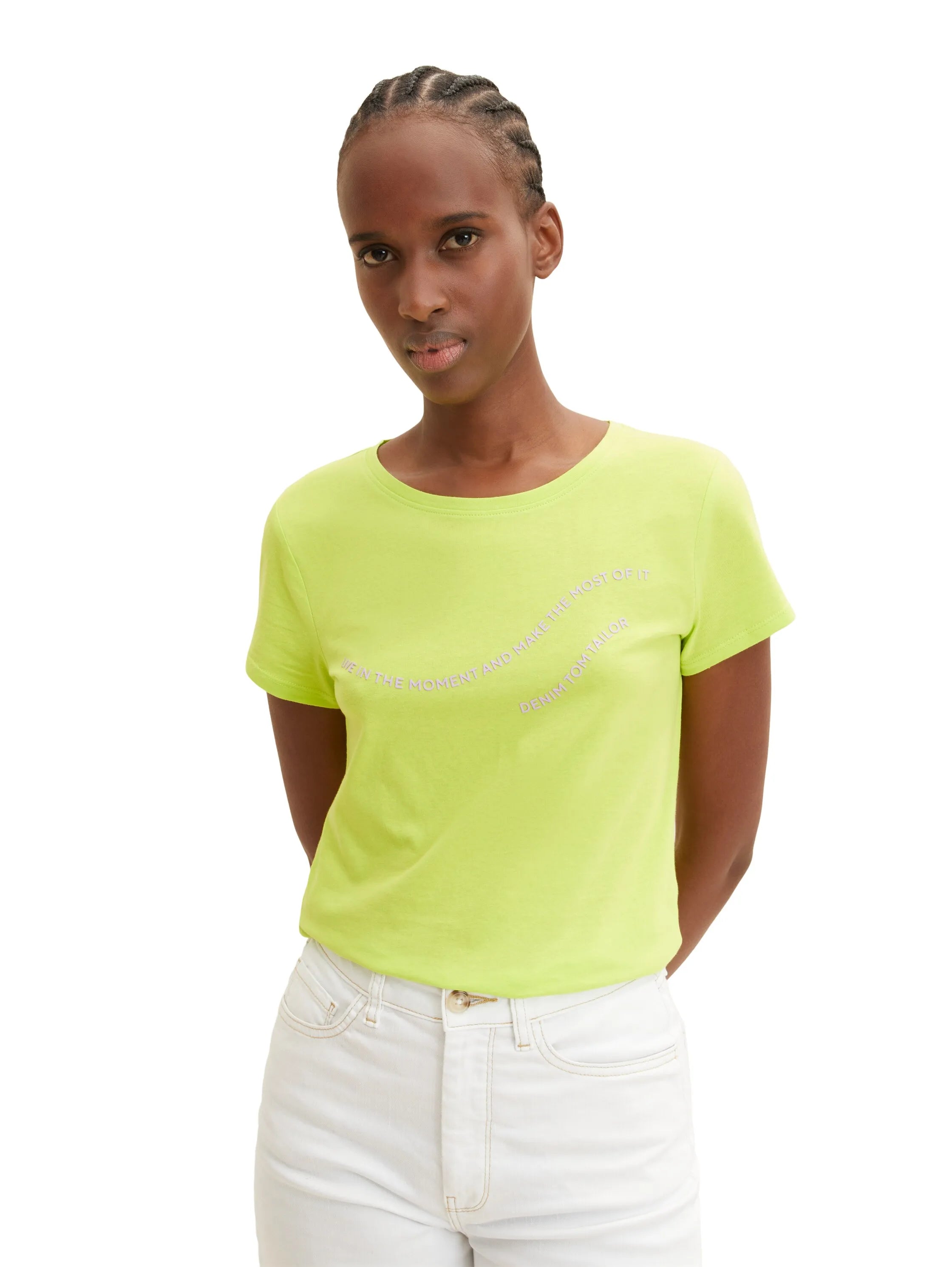 Denim Tom Tailor Neon Lime Women T-Shirt with a Text Print SKU: 1035383_24702 Image 01