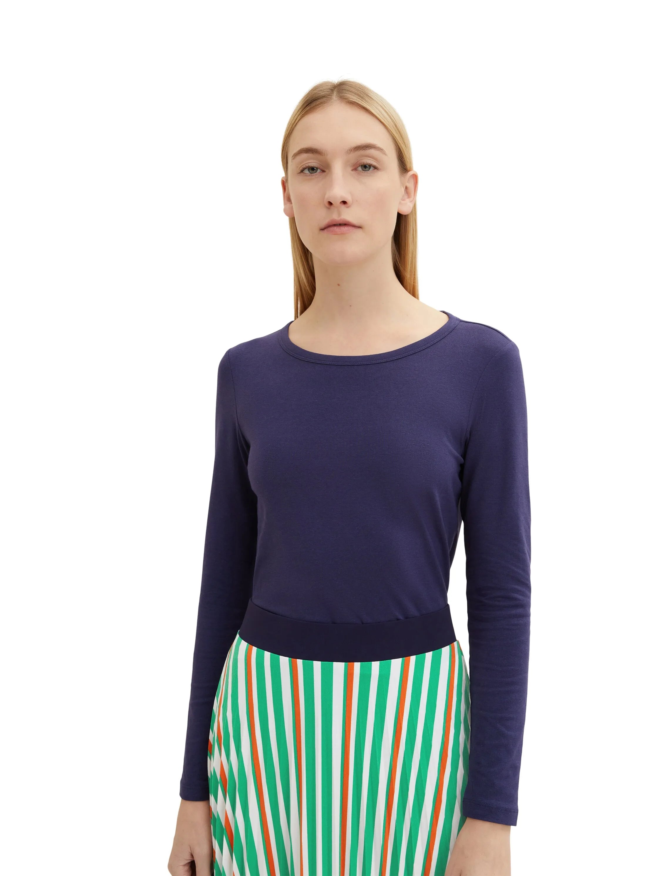 Tom Tailor Atlantic Ocean Blue Women Basic Long-Sleeved Shirt SKU: 1035396_11331 Image 01