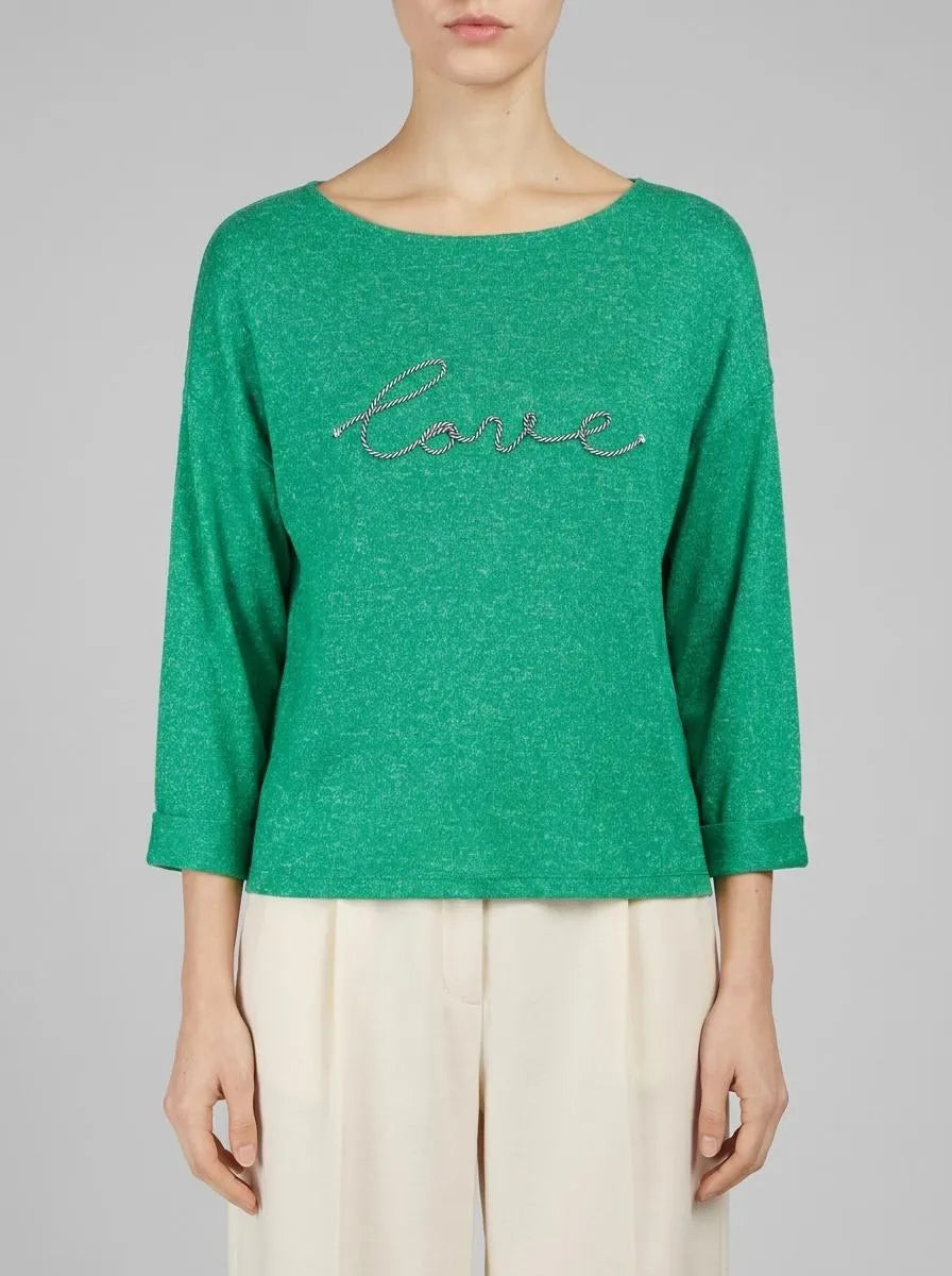 Tom Tailor Vivid Leaf Green Melange Women Long-Sleeved Shirt with Embroidery SKU: 1035465_31141 Image 00
