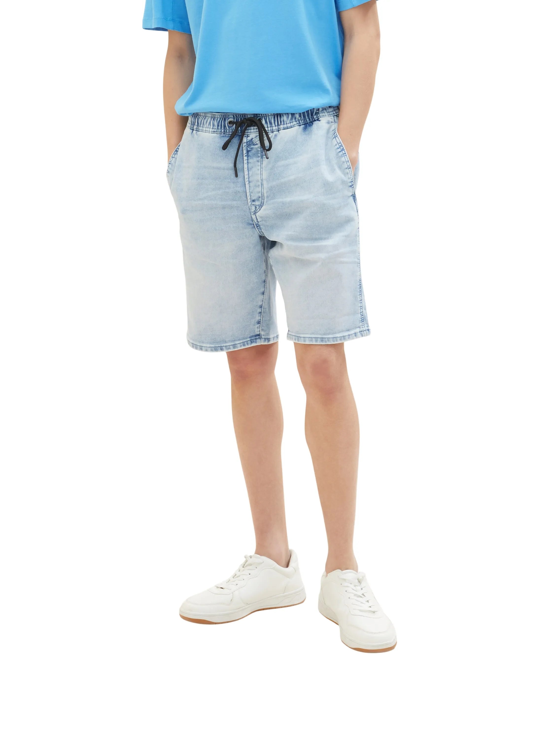 Denim Tom Tailor Used Light Stone Blue Denim Men Denim Shorts with an Elastic Waistband SKU: 1035516_10118 Image 01