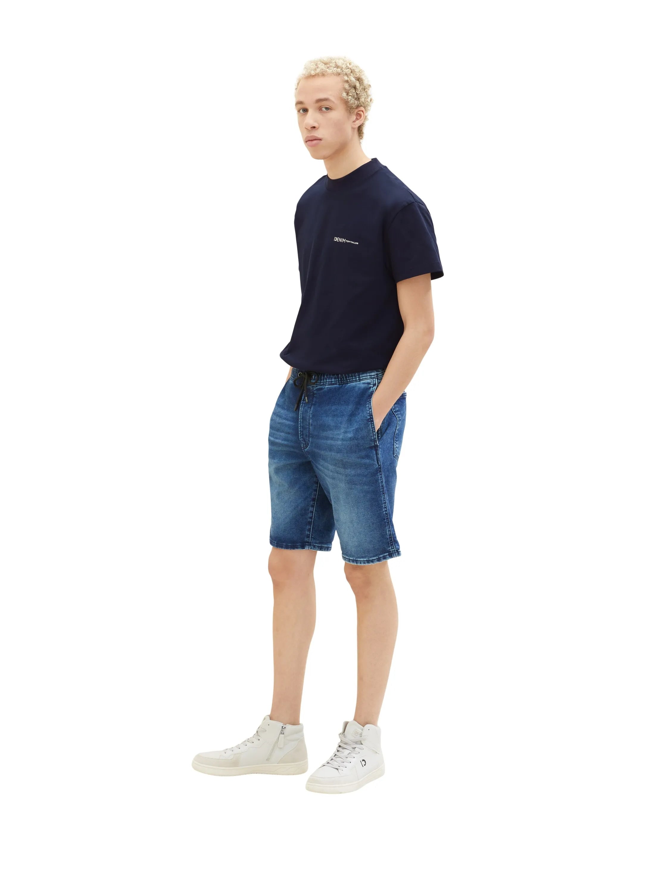 Denim Tom Tailor Tinted Blue Denim Men Denim Shorts with an Elastic Waistband SKU: 1035516_10127 Image 02