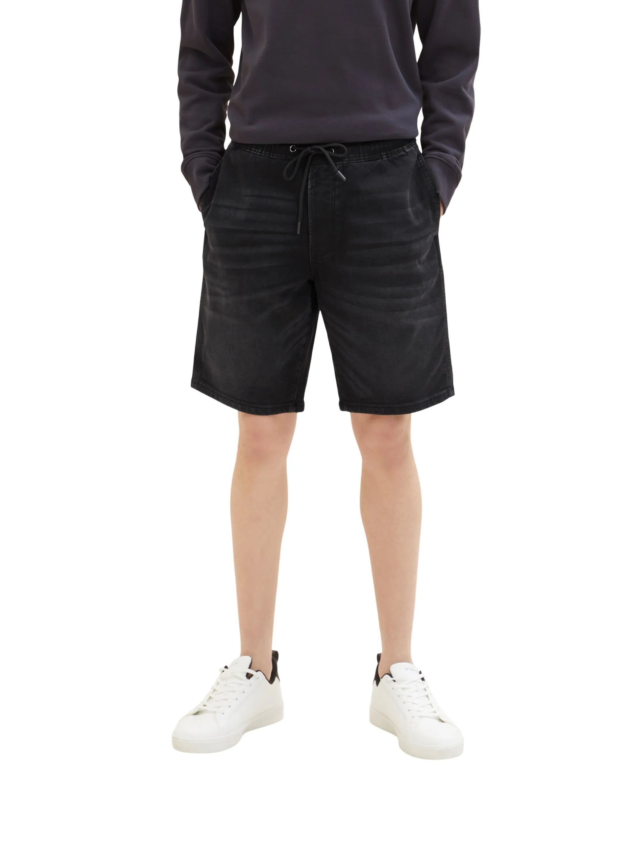 Denim Tom Tailor Used Dark Stone Black Denim Men Denim Shorts with an Elastic Waistband SKU: 1035516_10250 Image 01