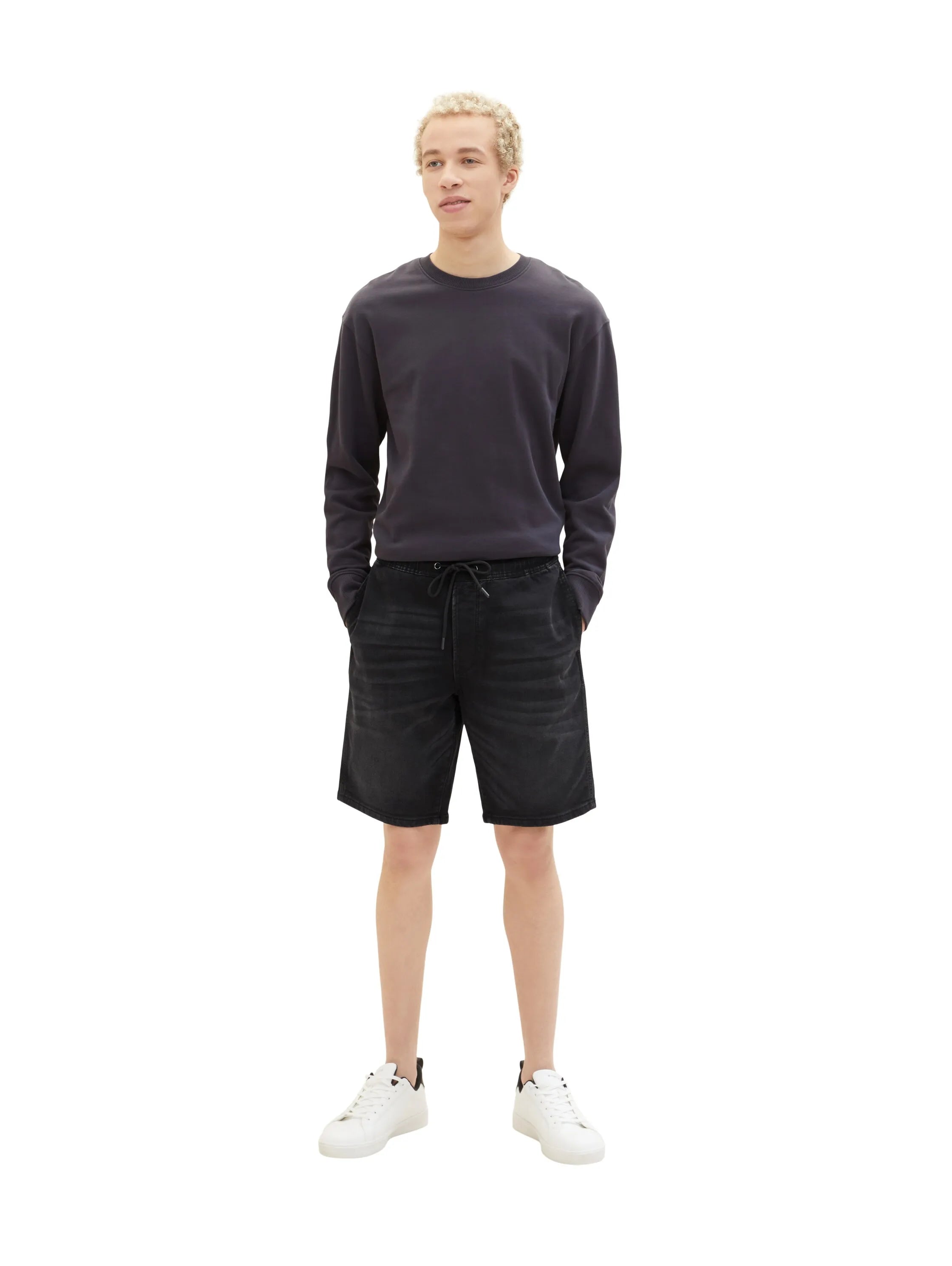 Denim Tom Tailor Used Dark Stone Black Denim Men Denim Shorts with an Elastic Waistband SKU: 1035516_10250 Image 05