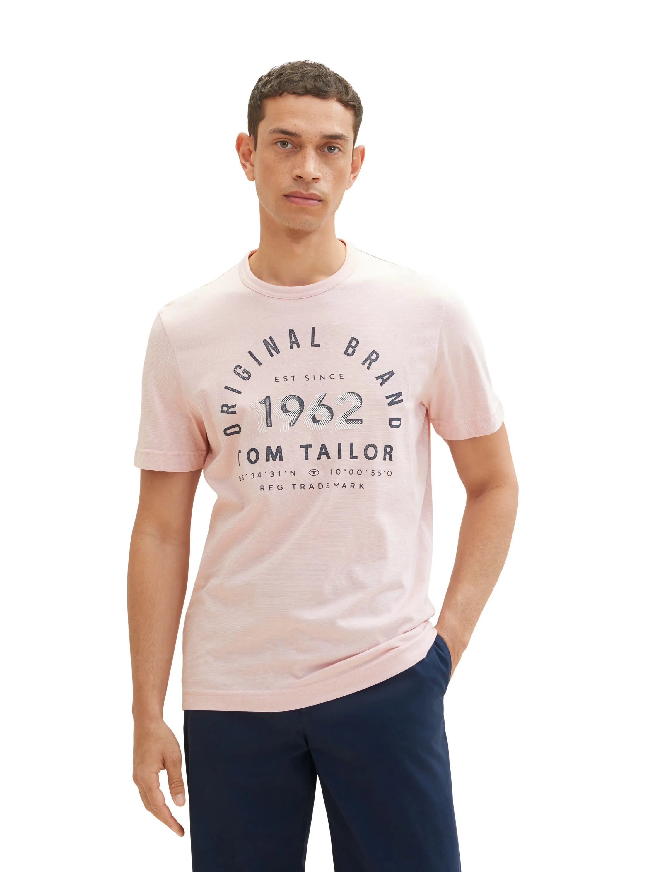 Tom Tailor Morning Pink Fine Stripe Men T-Shirt with a Print SKU: 1035549_32012 Image 05
