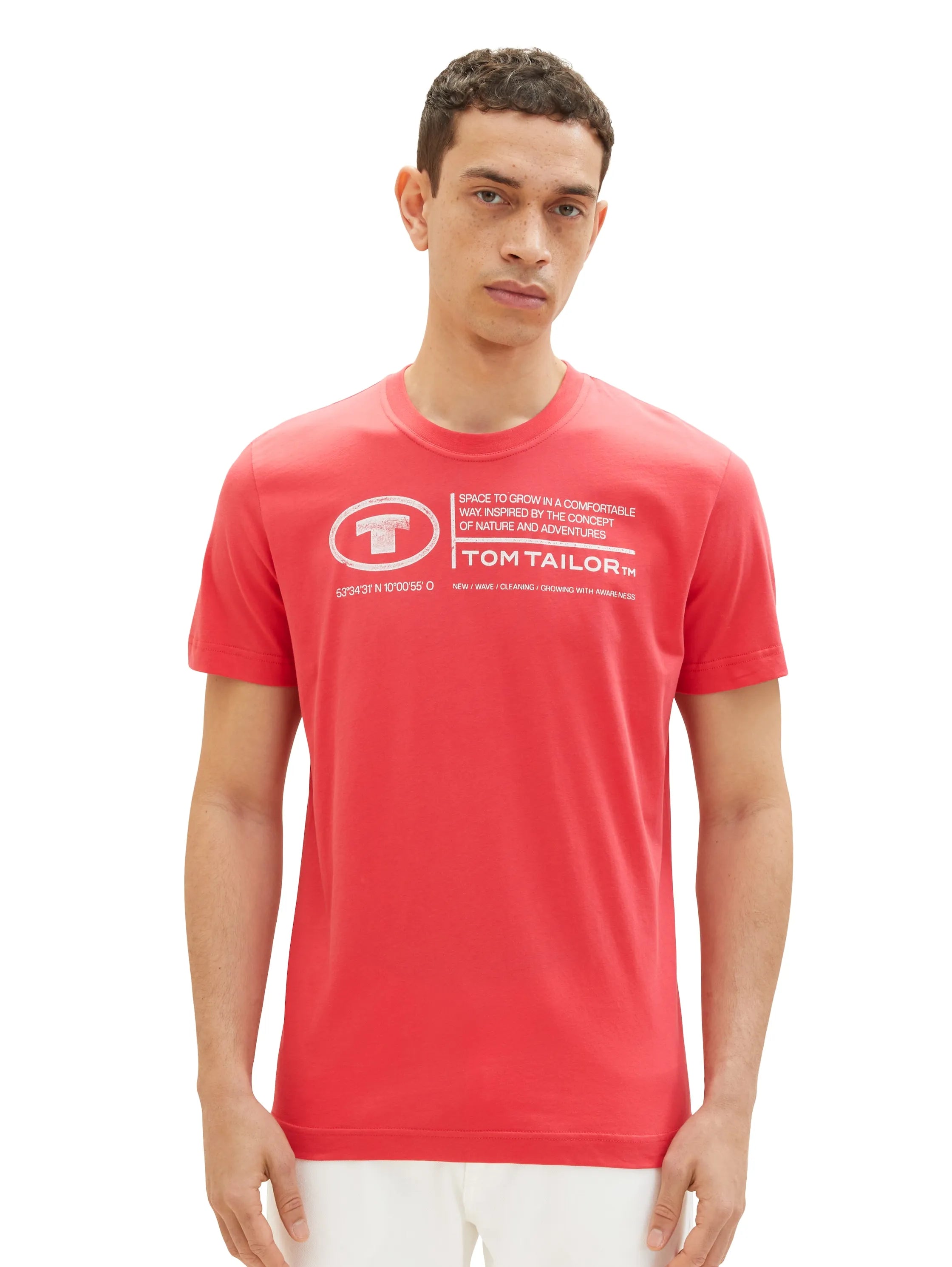 Tom Tailor Soft Berry Red Men T-Shirt with Logo Print SKU: 1035611_31045 Image 04