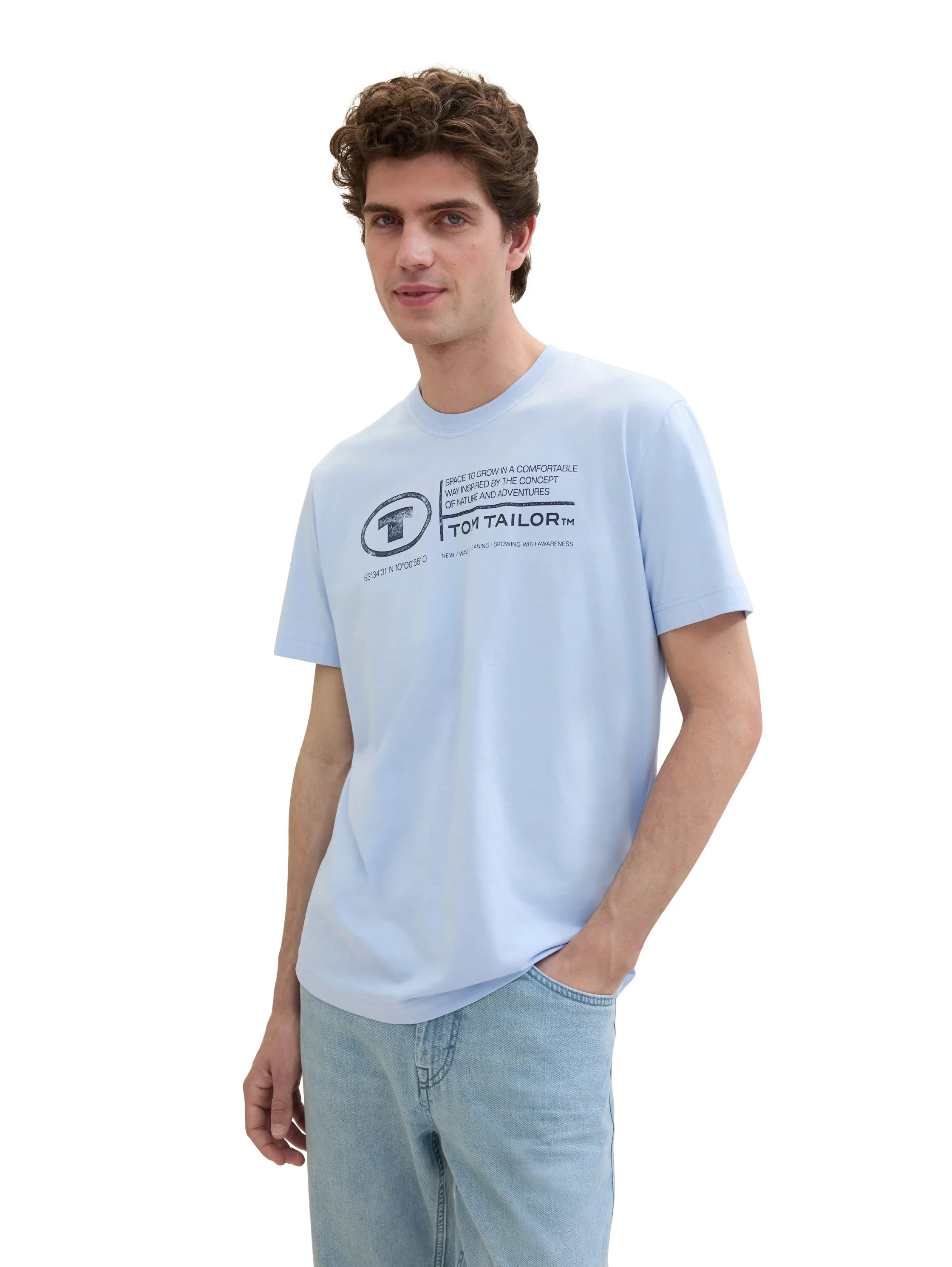 Tom Tailor Windsurf Blue Men T-Shirt with Logo Print SKU: 1035611_35271 Image 01