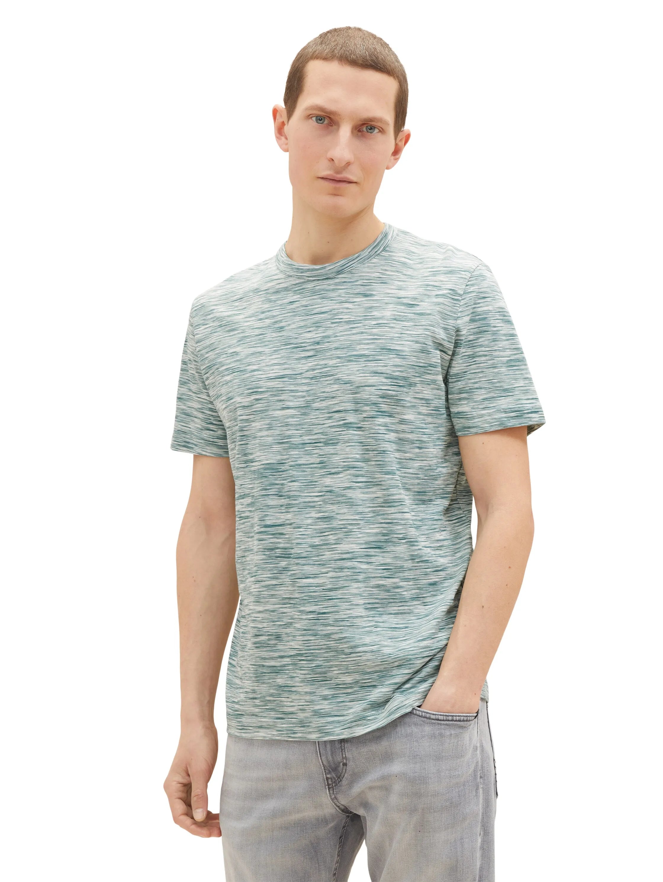 Tom Tailor Deep Blue Green Tonal Spacedye Men T-Shirt with a Spacedye Pattern SKU: 1035625_31463 Image 01