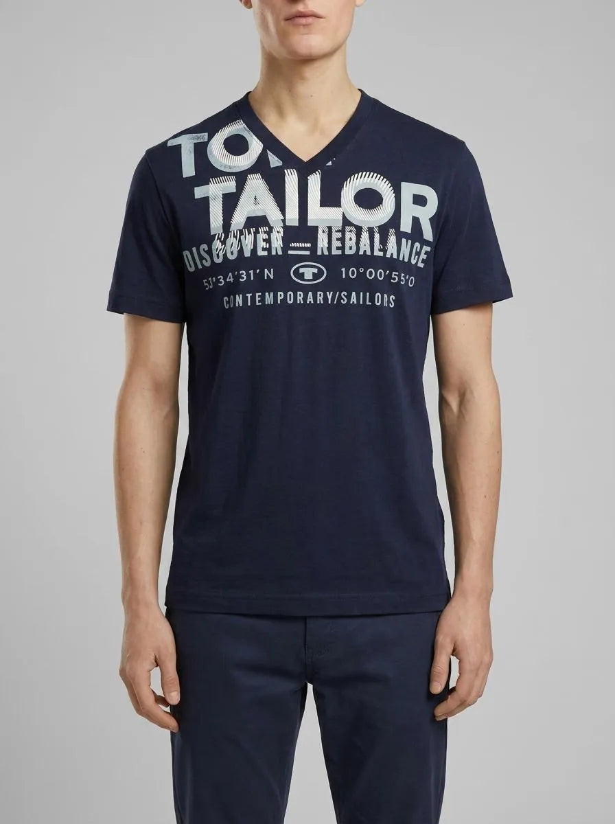 Tom Tailor Sky Captain Blue Men T-Shirt with a Logo Print SKU: 1035657_10668 Image 00