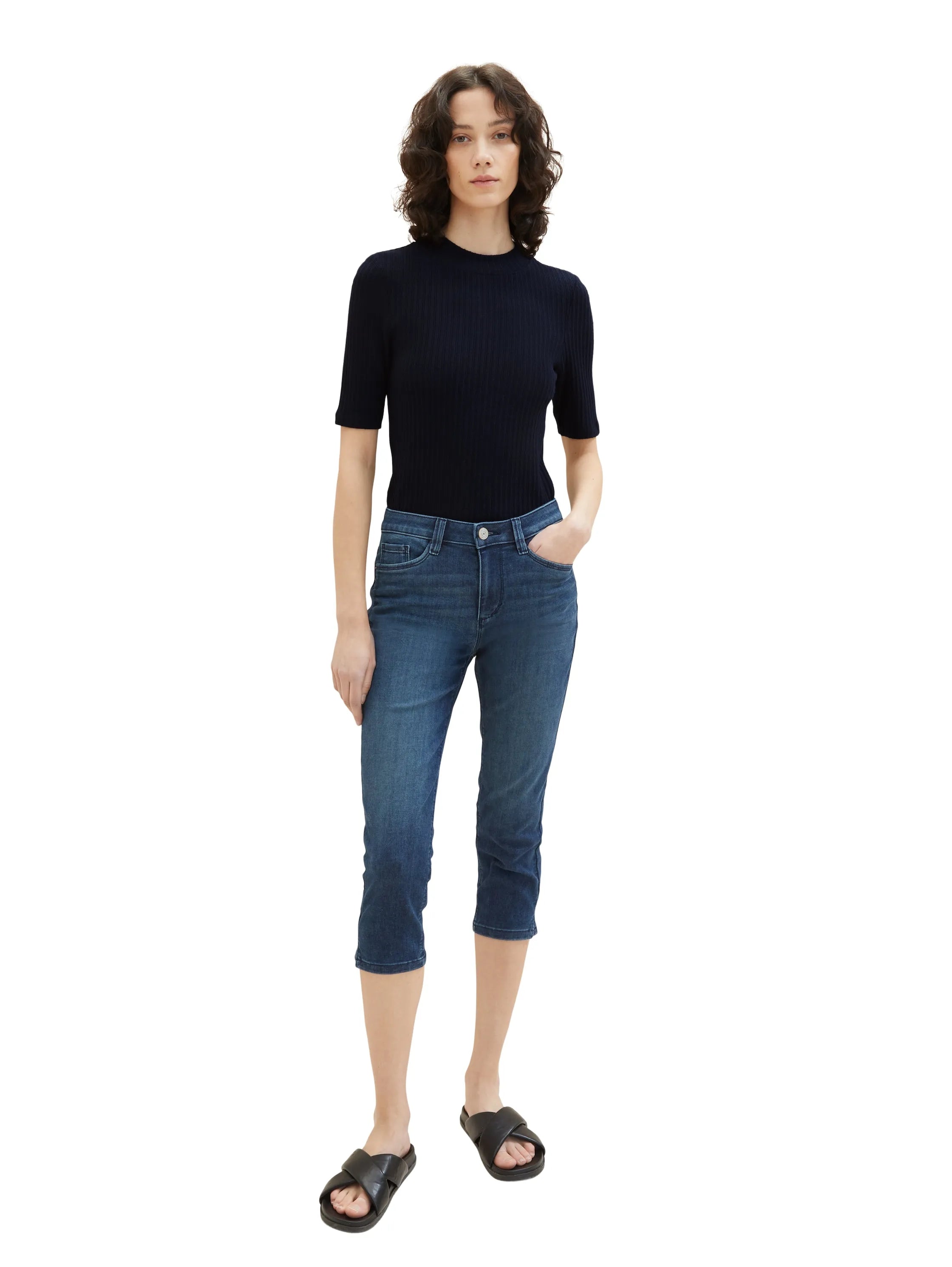 Tom Tailor Dark Stone Wash Denim Women Ttkate Capri SKU: 1035745_10282 Image 03