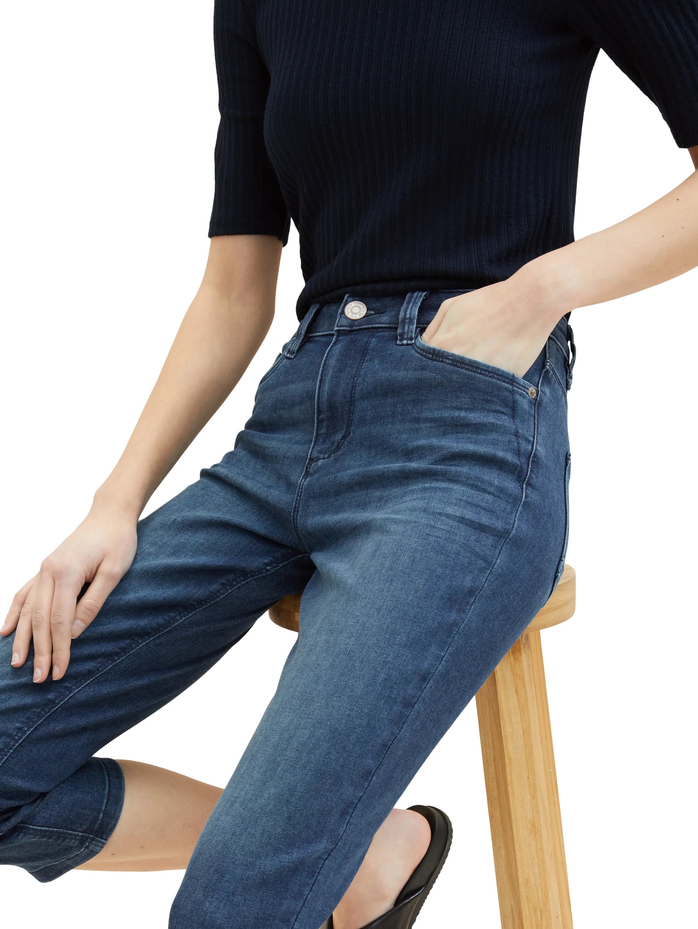 Tom Tailor Dark Stone Wash Denim Women Ttkate Capri SKU: 1035745_10282 Image 05