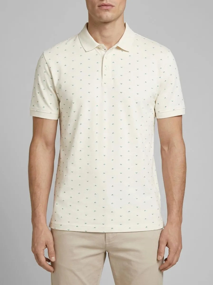 Denim Tom Tailor White Small Shapes Print Men Polo Shirt with an All-Over Print SKU: 1035863_31579 Image 00