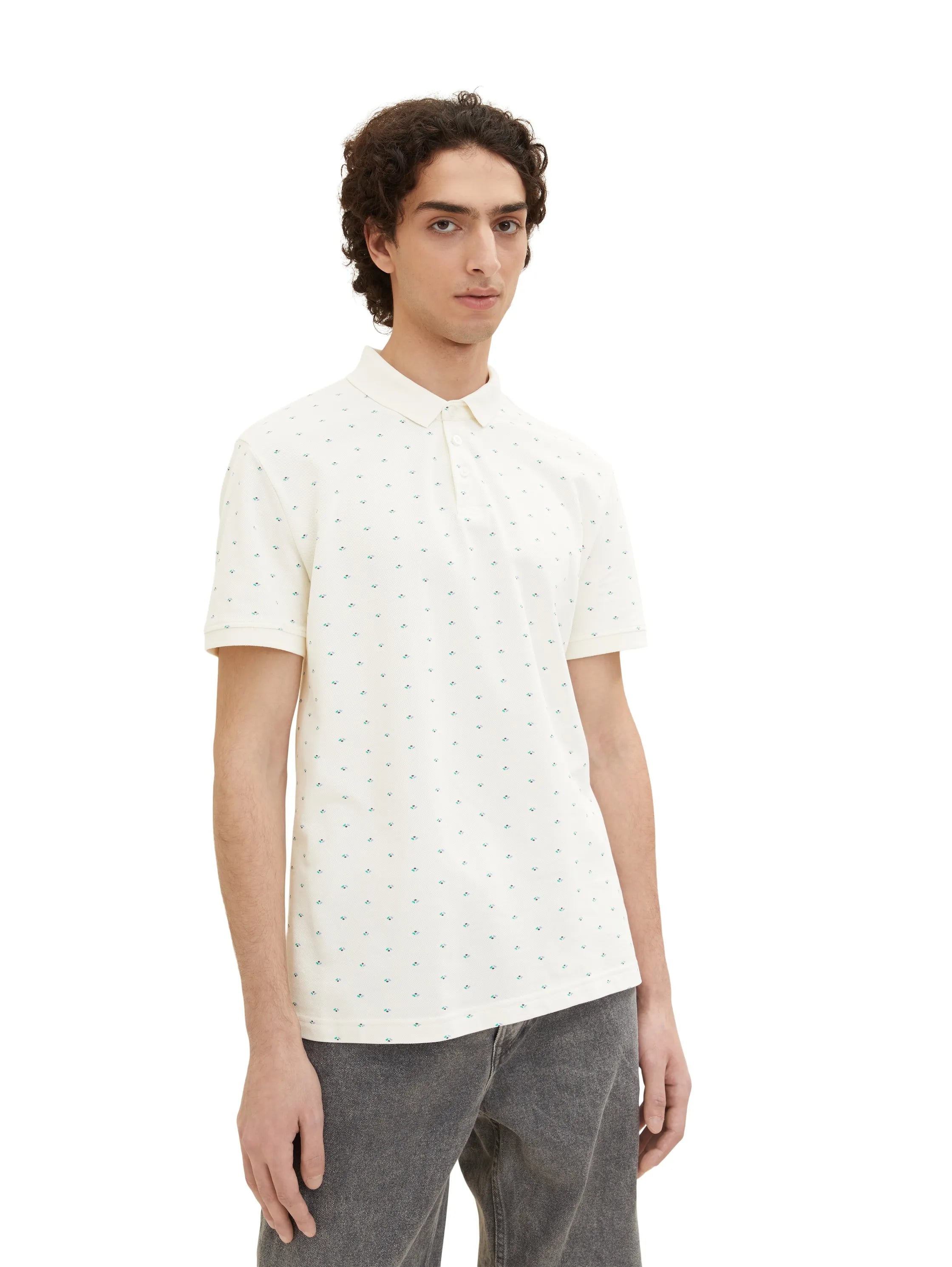 Denim Tom Tailor White Small Shapes Print Men Polo Shirt with an All-Over Print SKU: 1035863_31579 Image 04