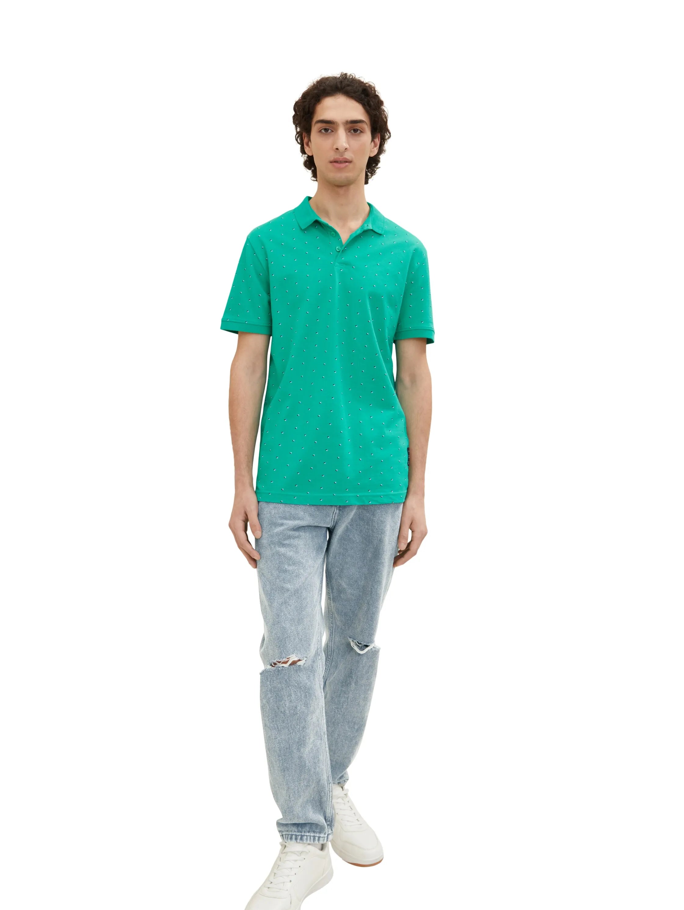 Denim Tom Tailor Green Small Shapes Print Men Polo Shirt with an All-Over Print SKU: 1035863_31581 Image 01