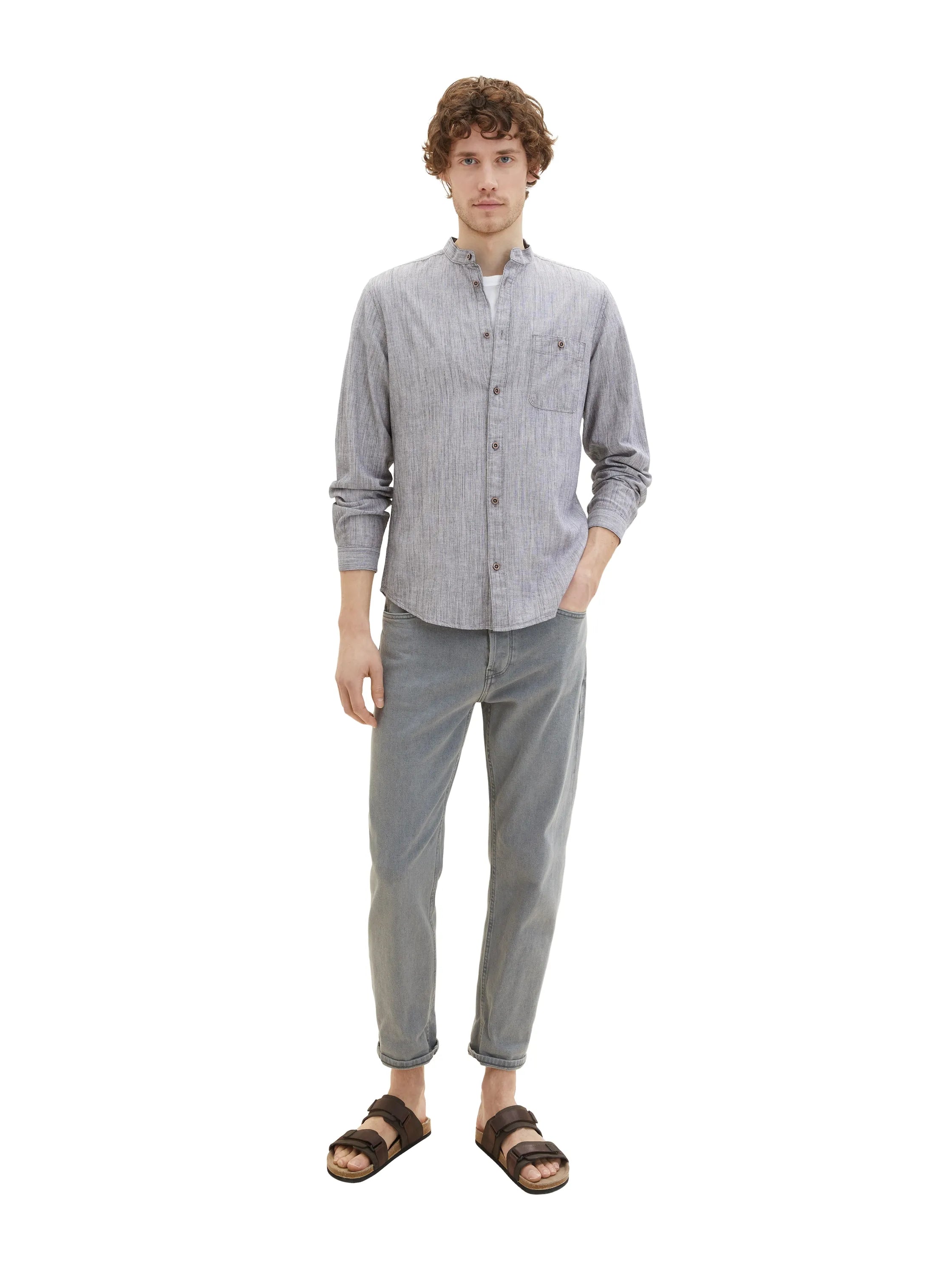Tom Tailor Navy Pinstripe Men Textured Shirt SKU: 1036214_29052 Image 02