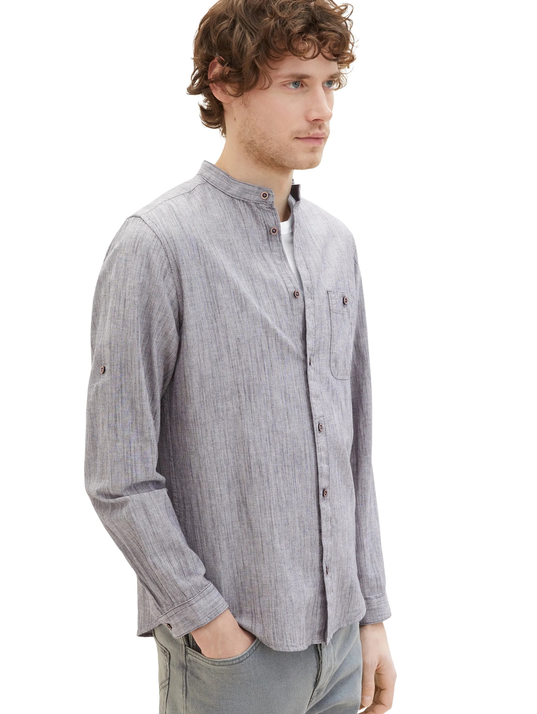 Tom Tailor Navy Pinstripe Men Textured Shirt SKU: 1036214_29052 Image 04