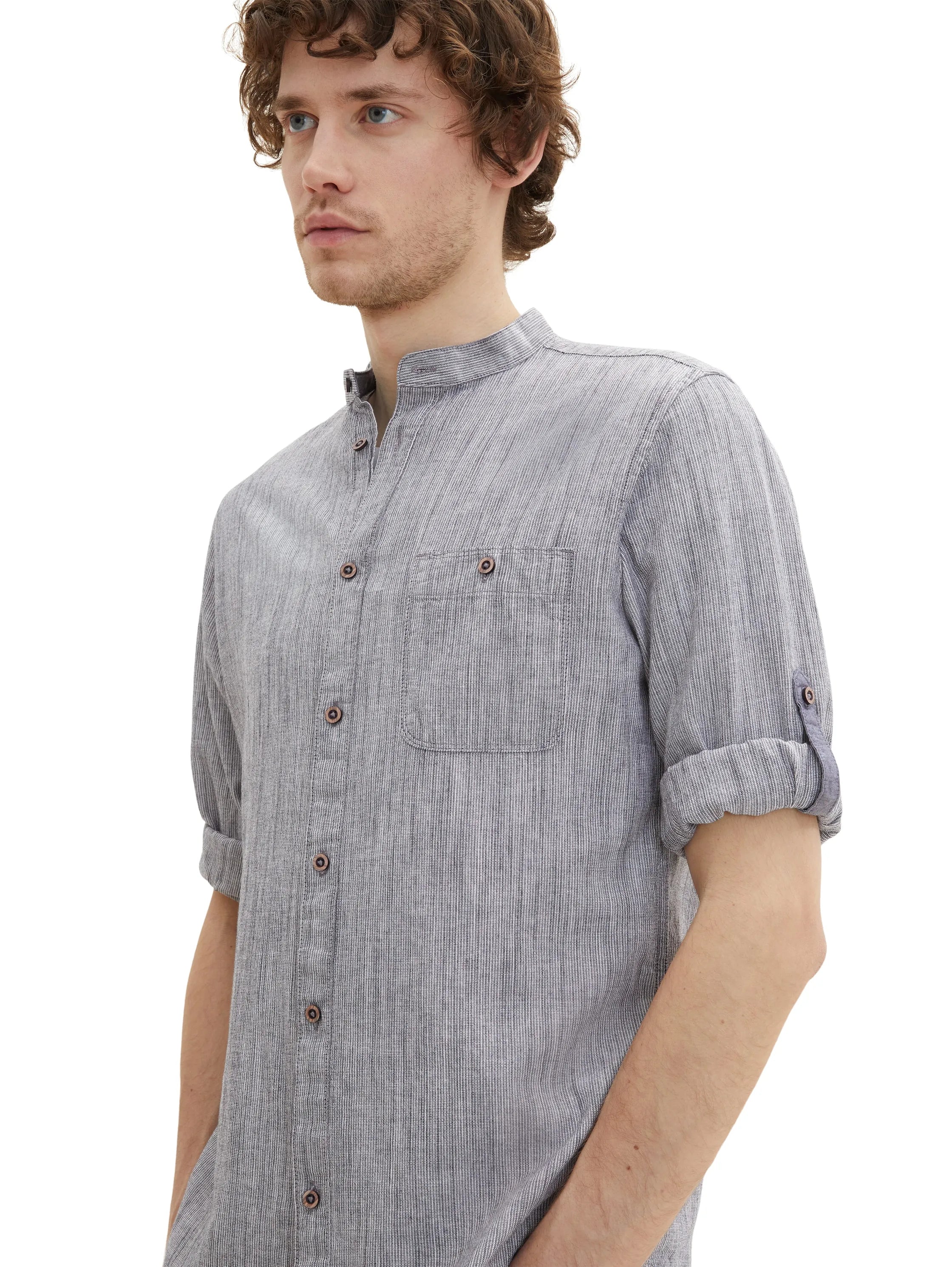 Tom Tailor Navy Pinstripe Men Textured Shirt SKU: 1036214_29052 Image 05