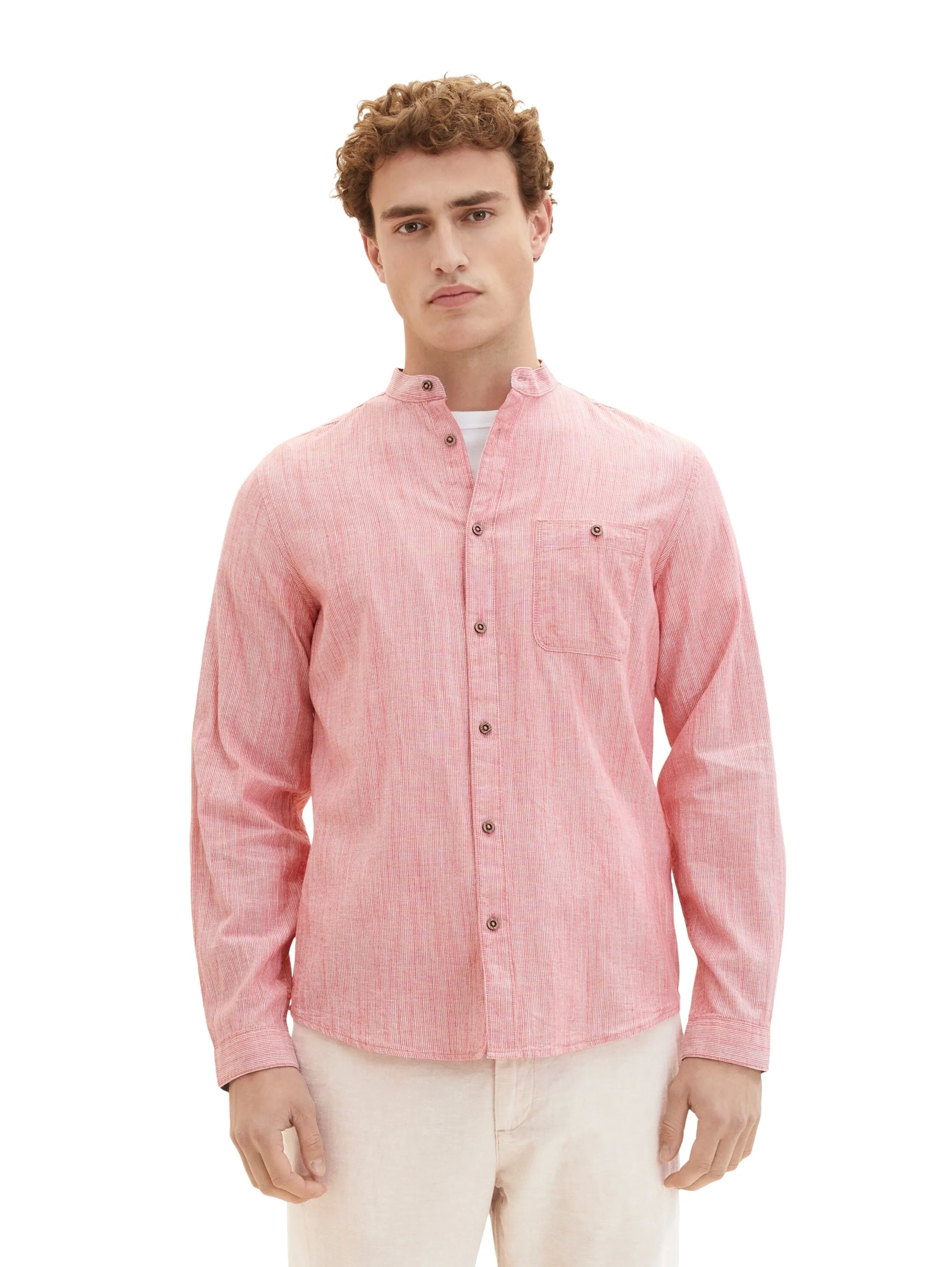 Tom Tailor Red Pinstripe Men Textured Shirt SKU: 1036214_31774 Image 04