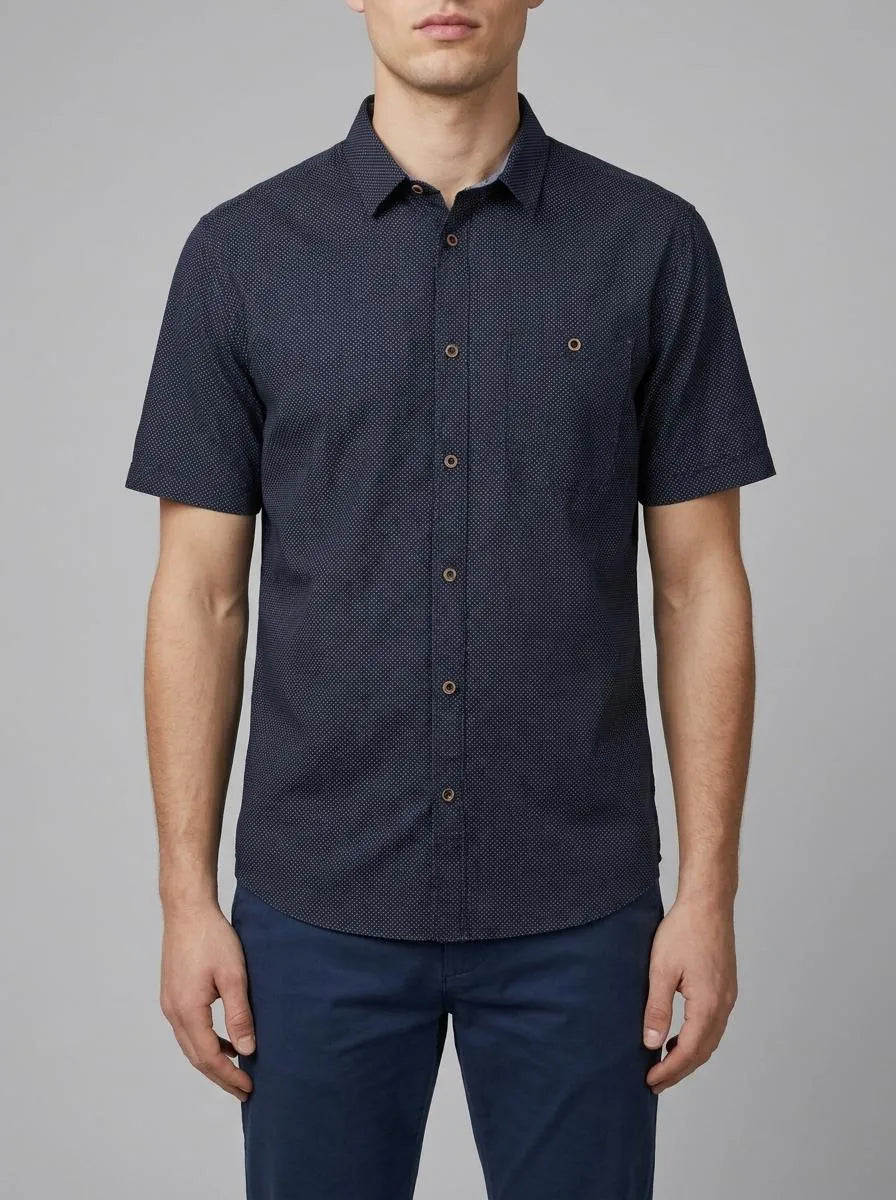 Tom Tailor Navy Colourful Dots Structure Men Regular Fit Short-Sleeved Dress Shirt SKU: 1036225_31819 Image 00